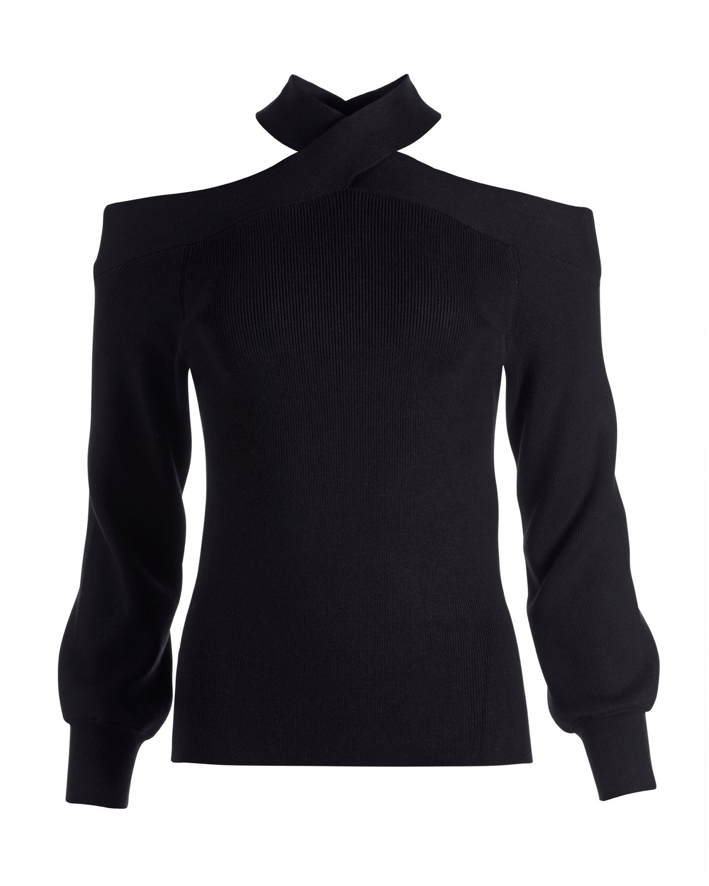 Criss Cross Off the Shoulder Twist Detail Sweater Black