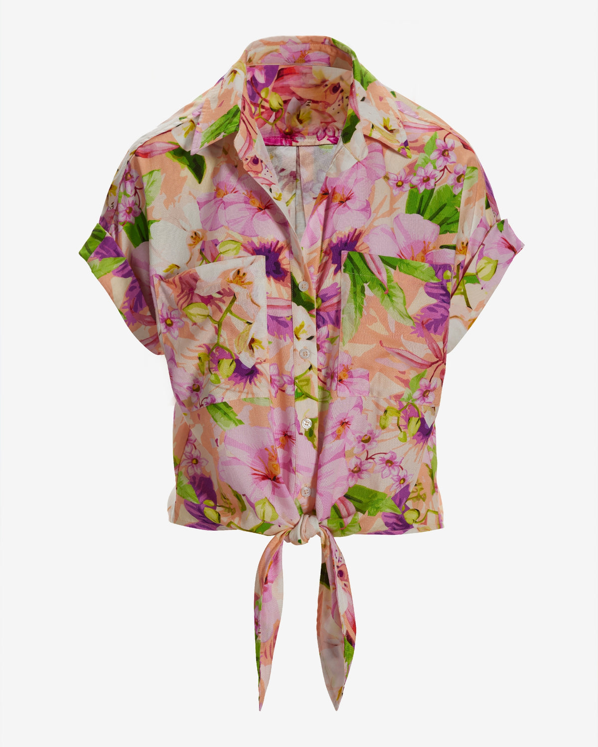 Cabo Fleurs Print Versatile Short Sleeve Camp Shirt Pink