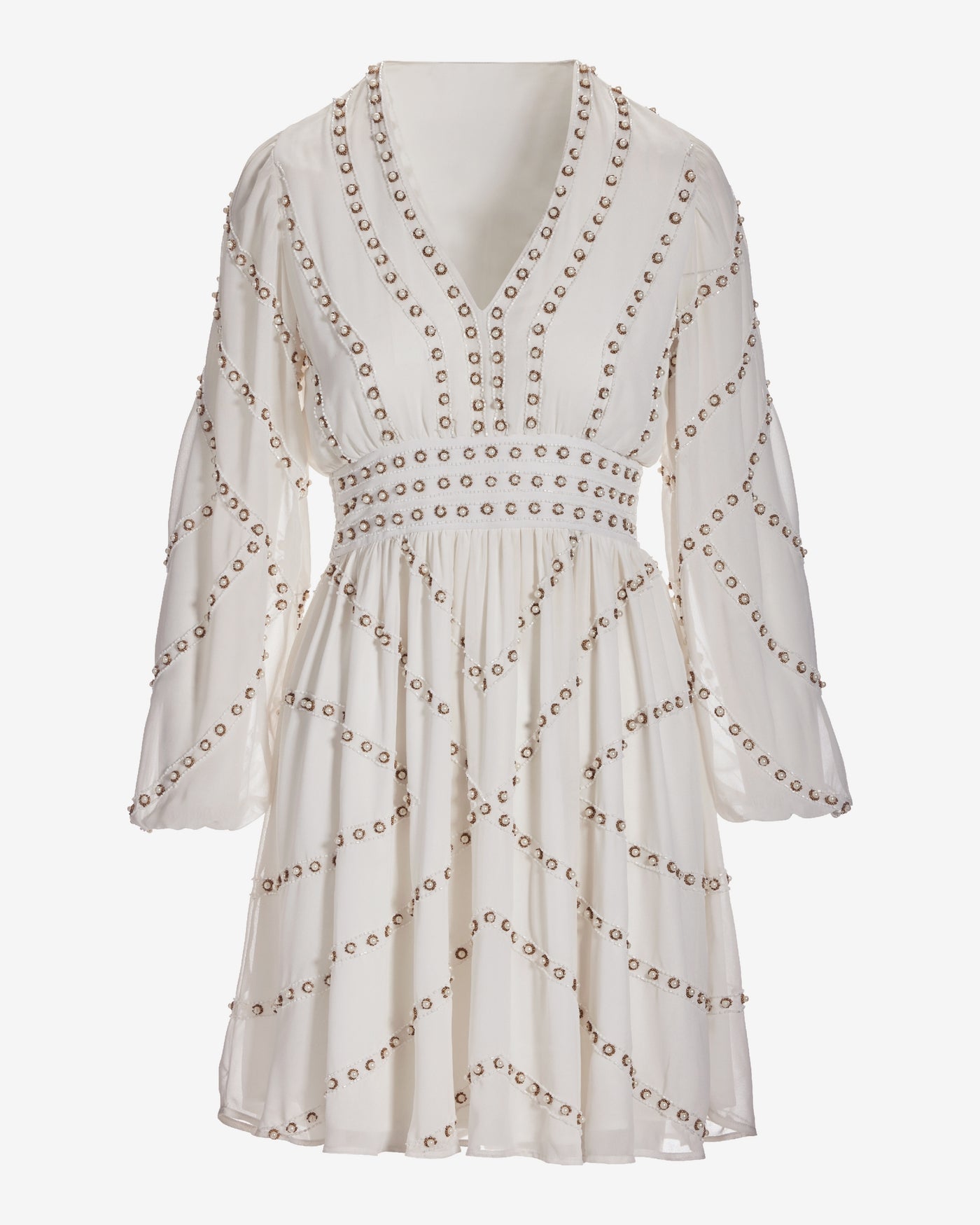 Pearl Detail Boho A Line Dress Ivory