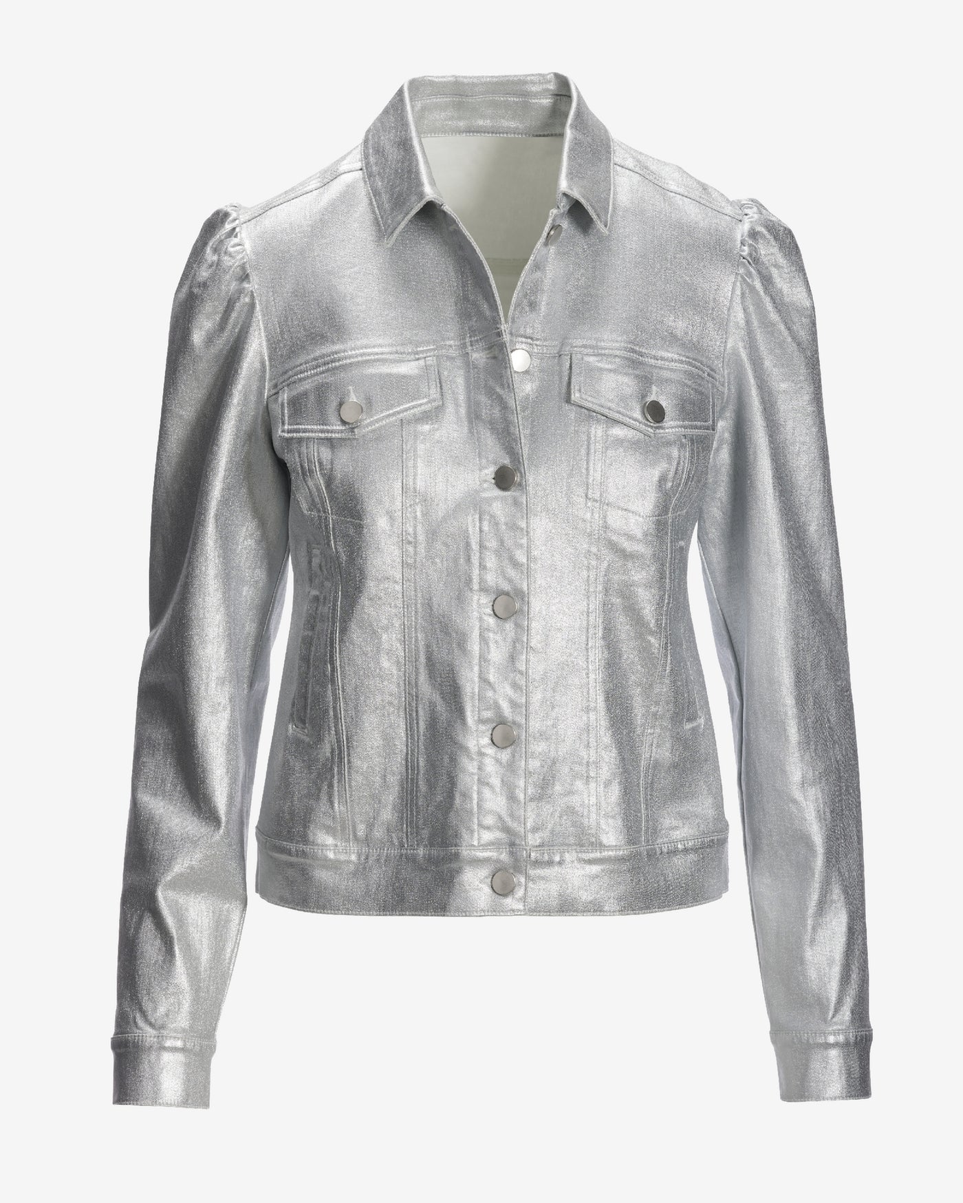 Coated Denim Puff Sleeve Jacket Silver