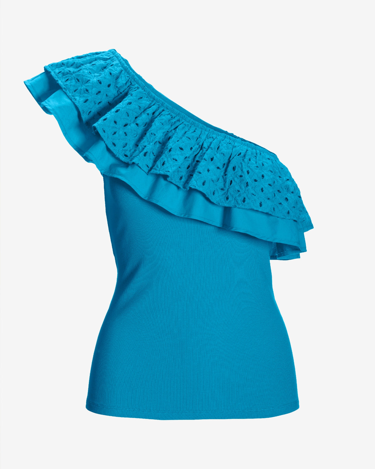 So Essential One Shoulder Eyelet Knit Top Blue