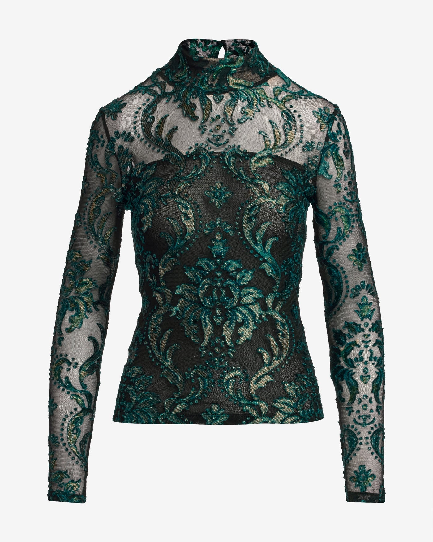 Floral burnout Turtleneck Knit Top Green Multi