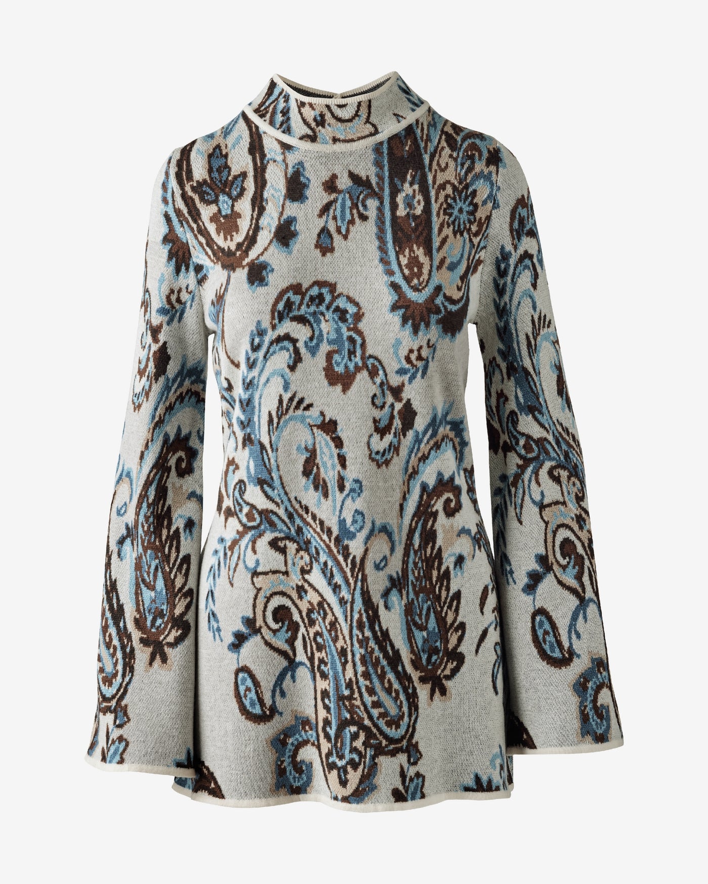 Mock Neck Intarsia Flare Sleeve Tunic West Side Paisley