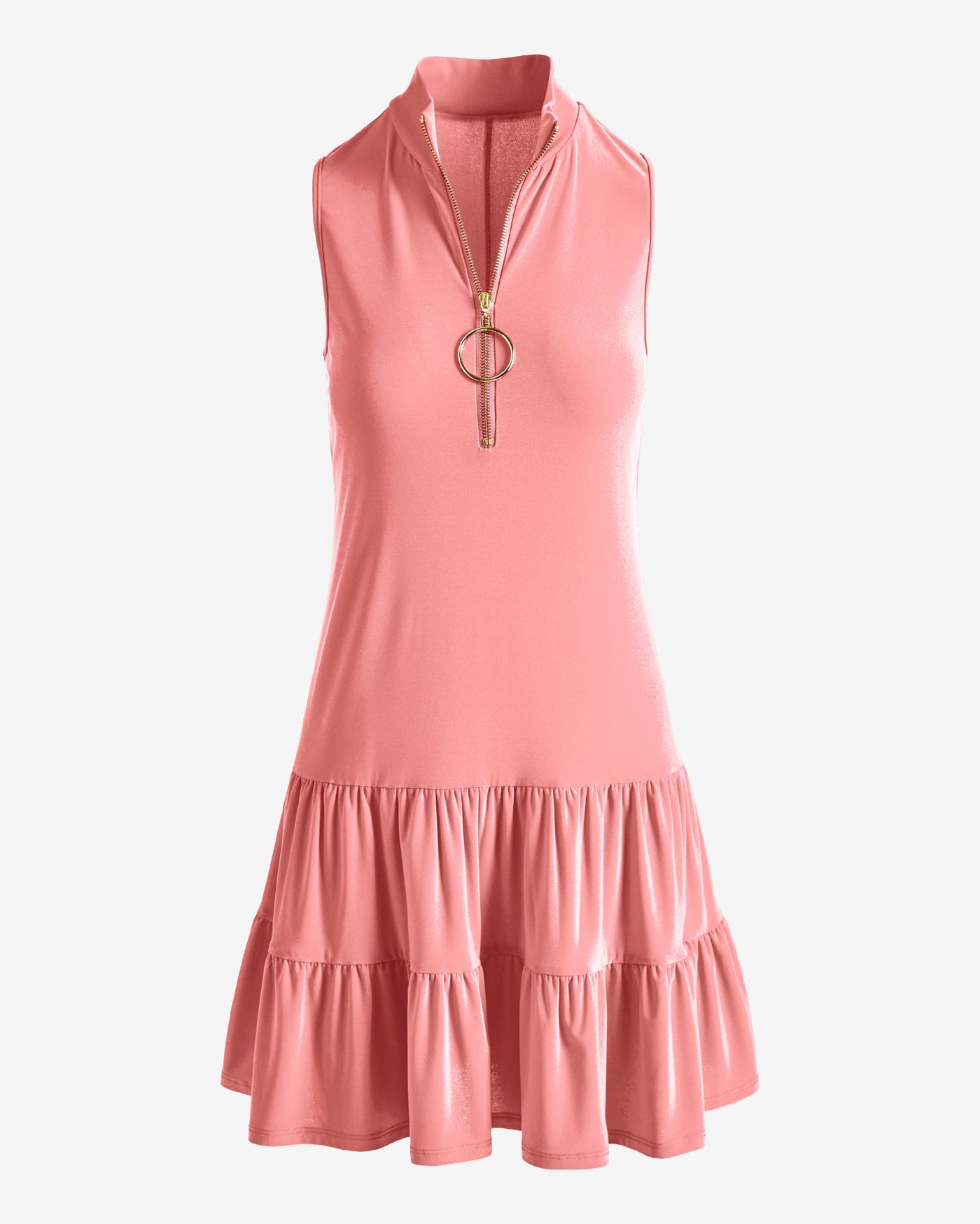 Sleeveless Zip Tiered Dress Flamingo Pink