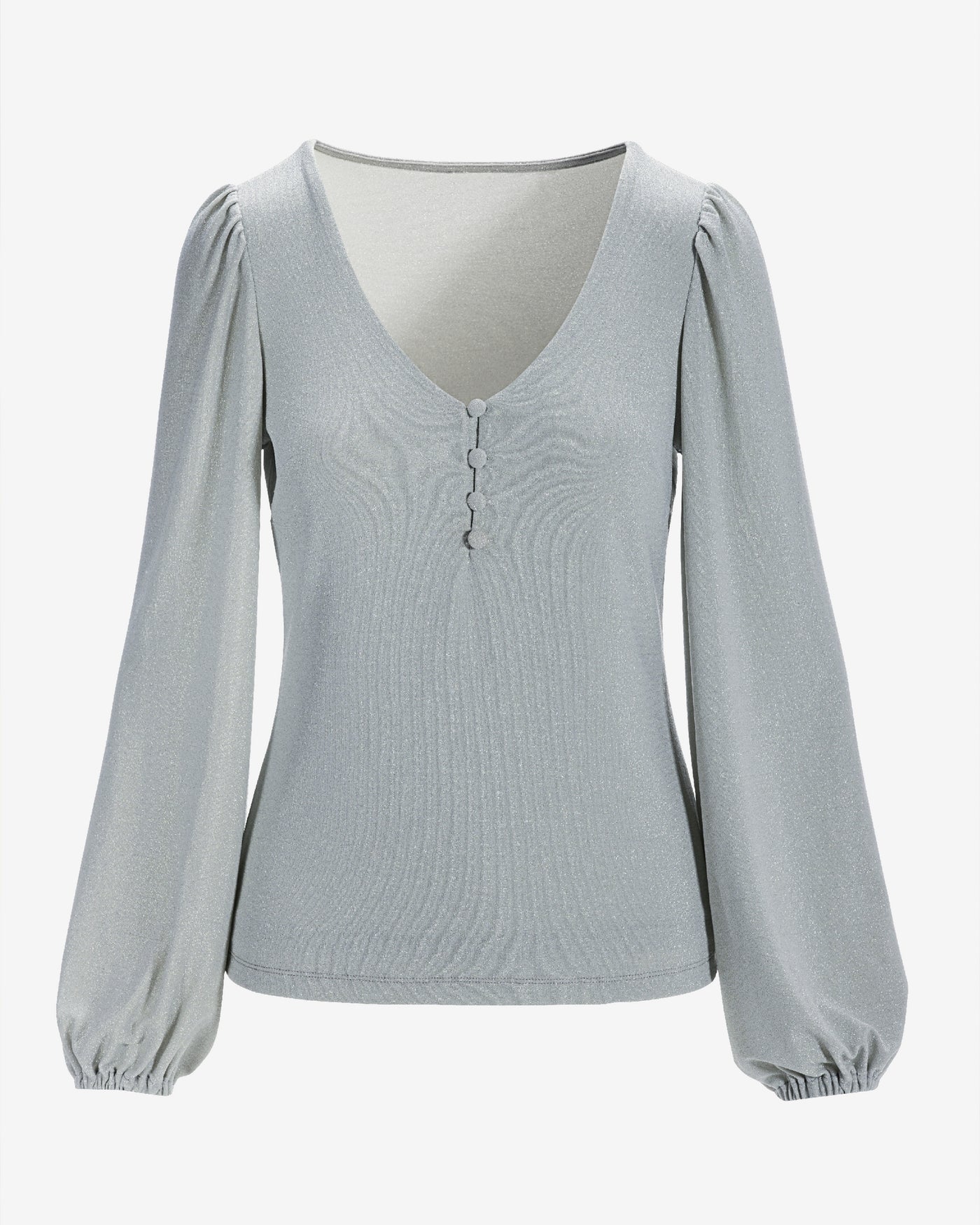 Metallic Henley Knit Top Silver