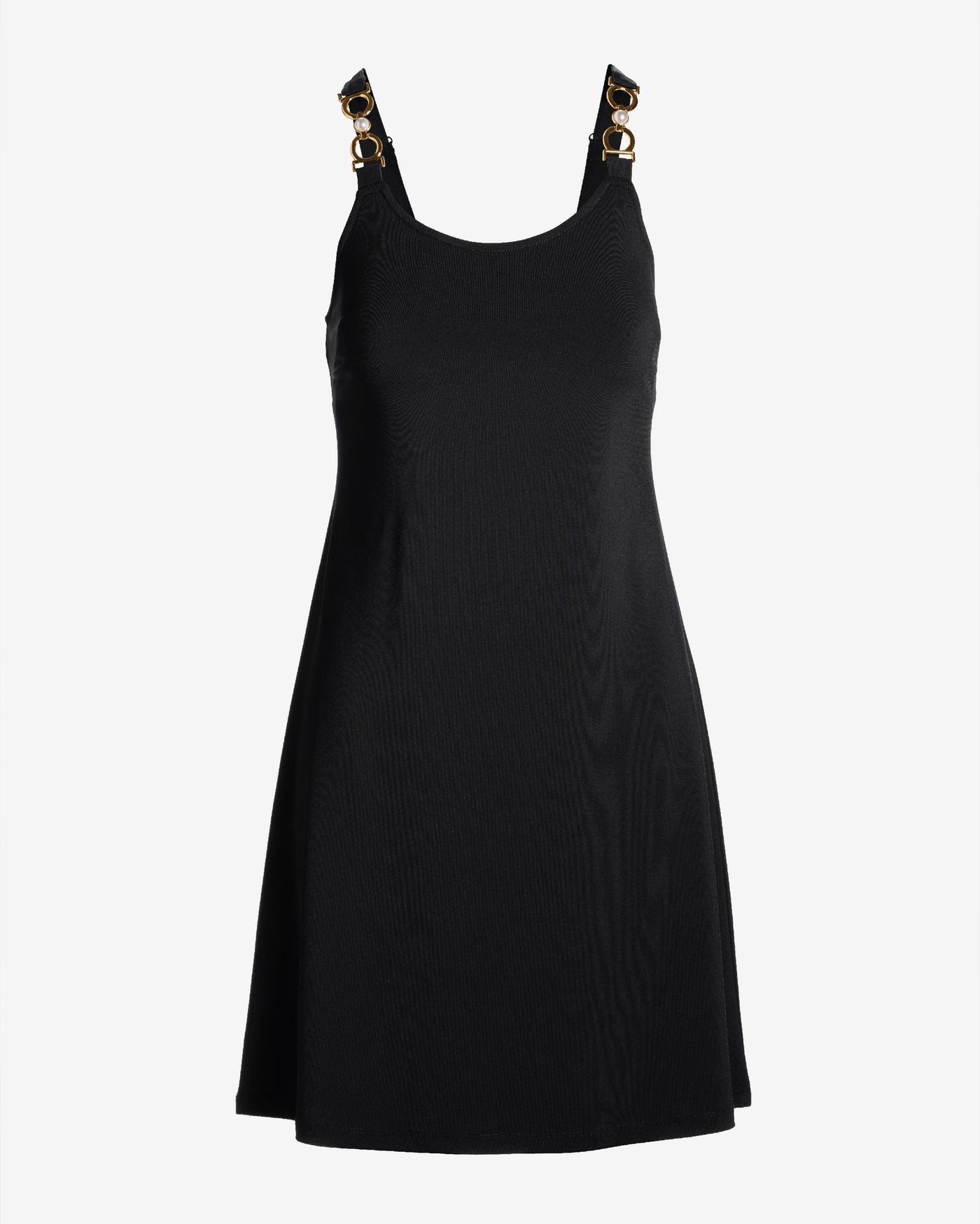 Pearl Trim A Line Knit Dress Black