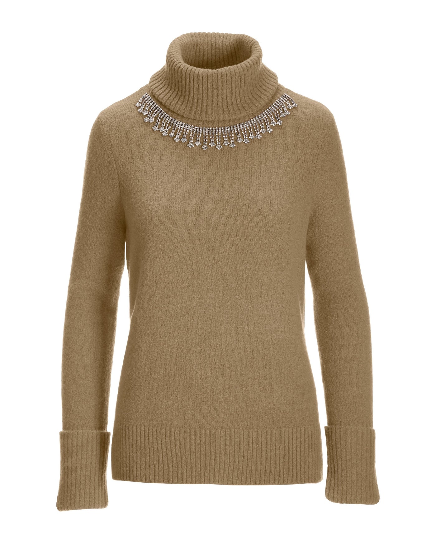 Embellished Turtleneck Sweater Tan