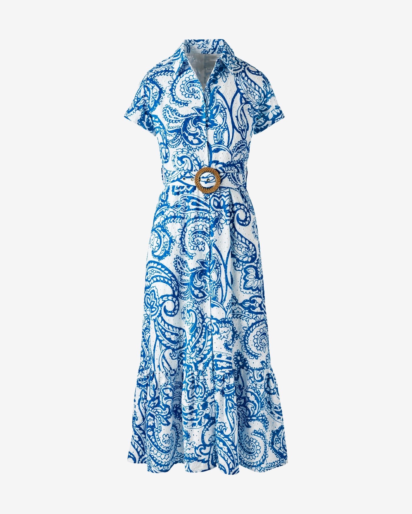 Belted Print Midi Shirt Dress Patriotic Paisley Wave