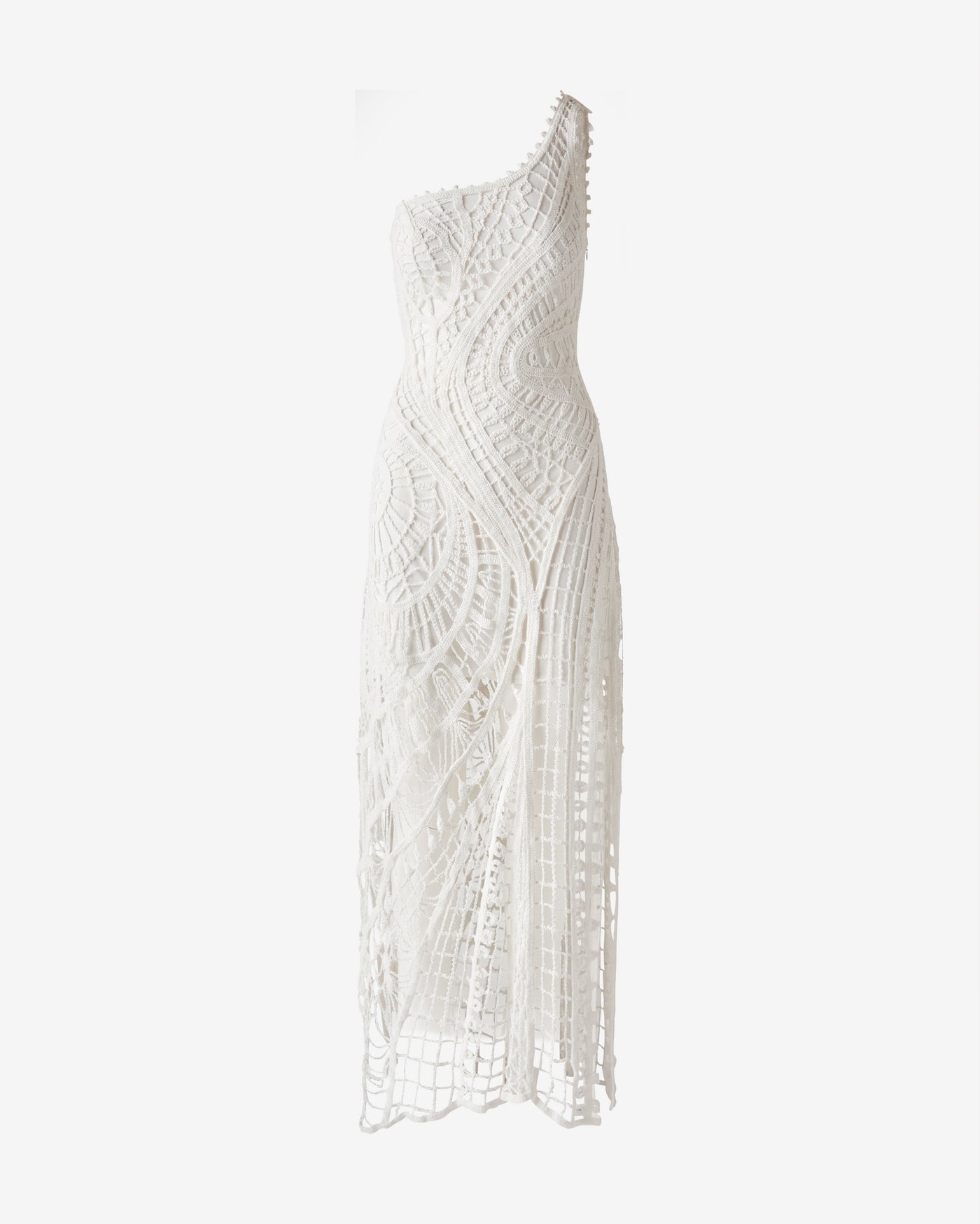 One Shoulder Crochet Maxi Dress Pure White