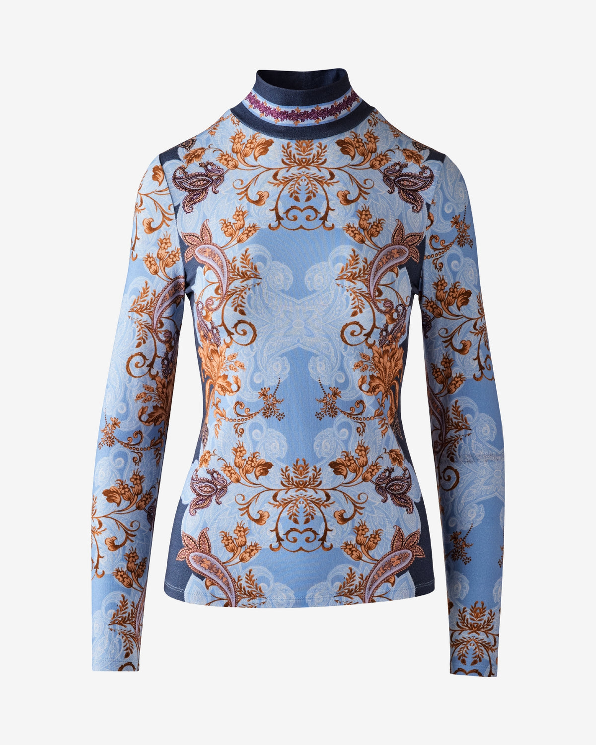 Long Sleeve Printed Turtleneck Top Paisley Floral