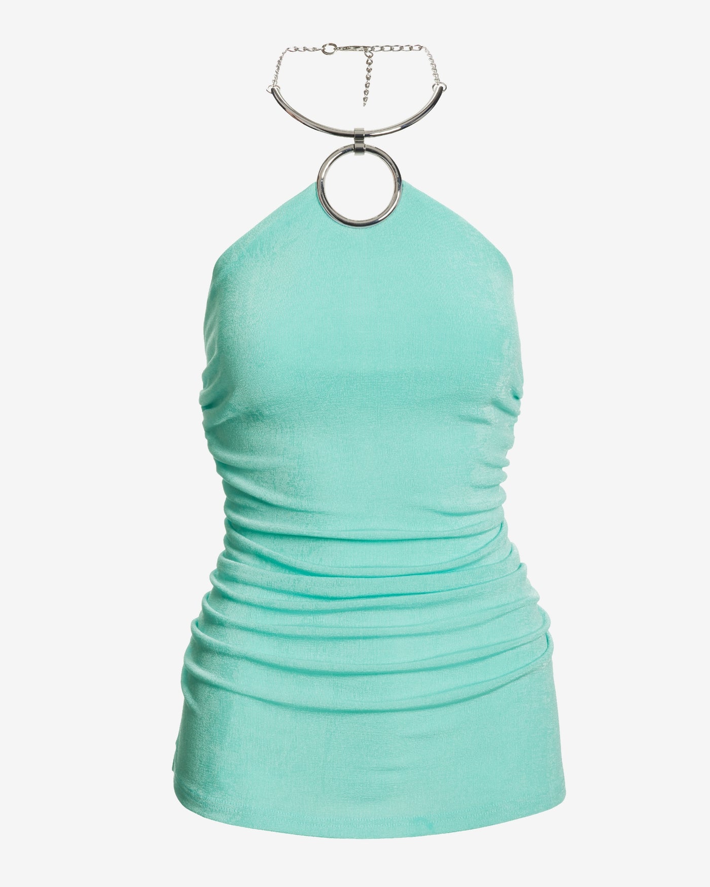 High Neck Hardware Slinky Tunic Turquoise