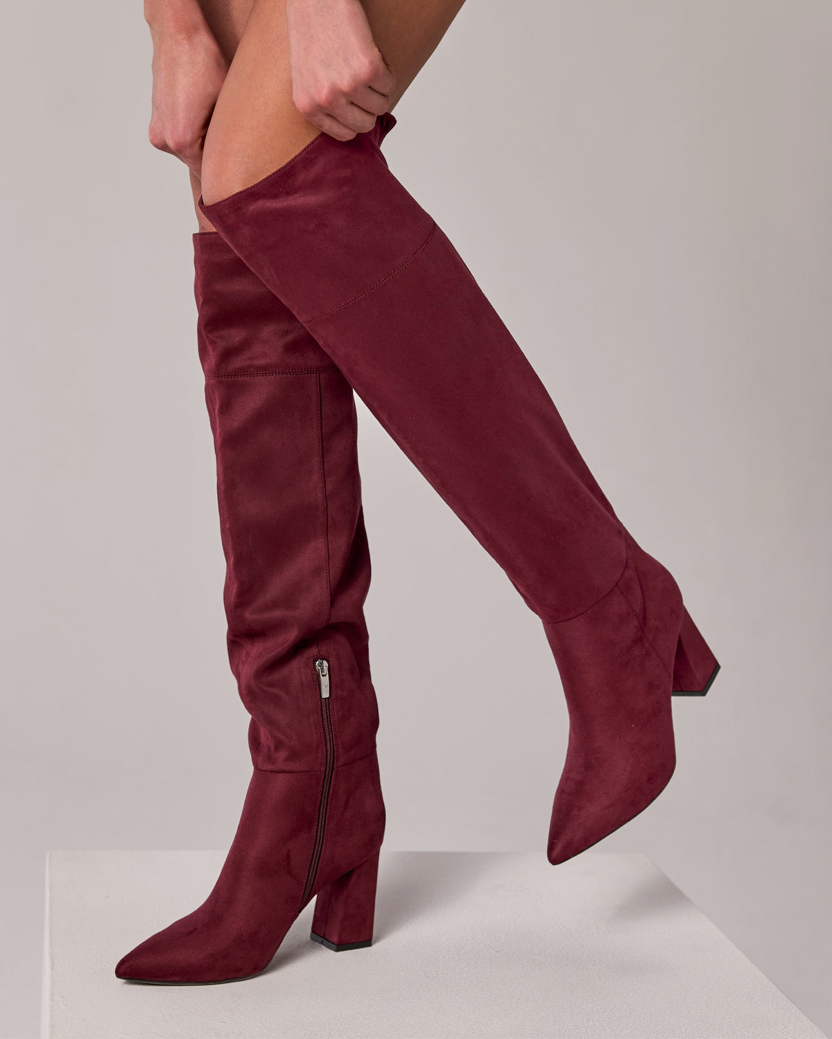 Over The Knee Pointed Toe Boot Wine