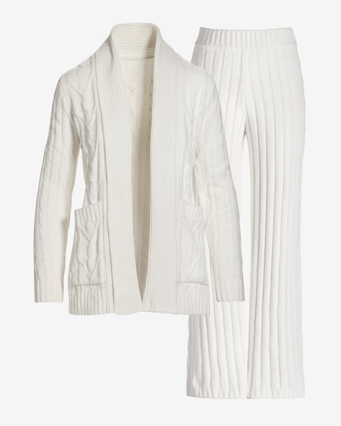 Cable Cardigan Wide Leg Lounge Set Off White
