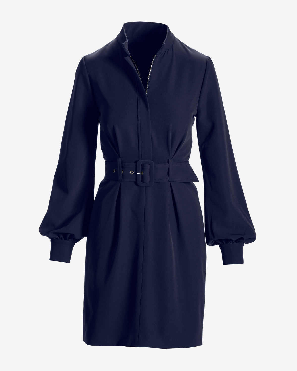 Long Sleeve Crepe Zip Up Dress Navy