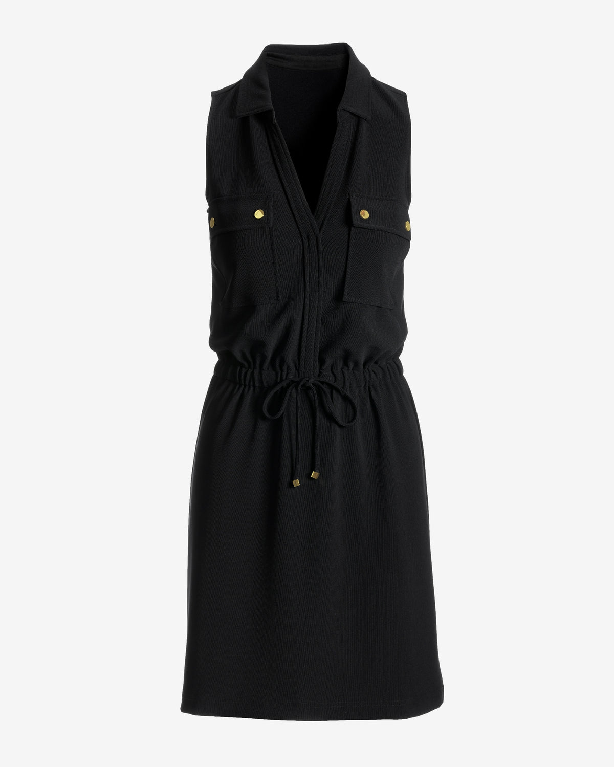 Beyond Travel Chic Drawstring Utility Dress Jet Black