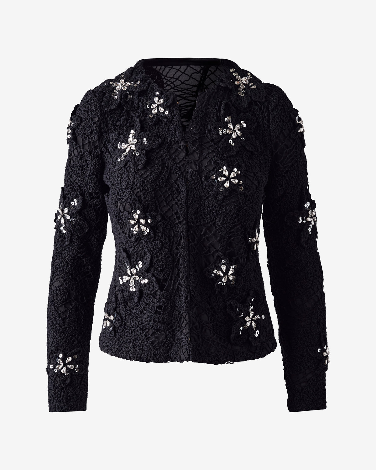 3D Floral Crochet Cardigan Black