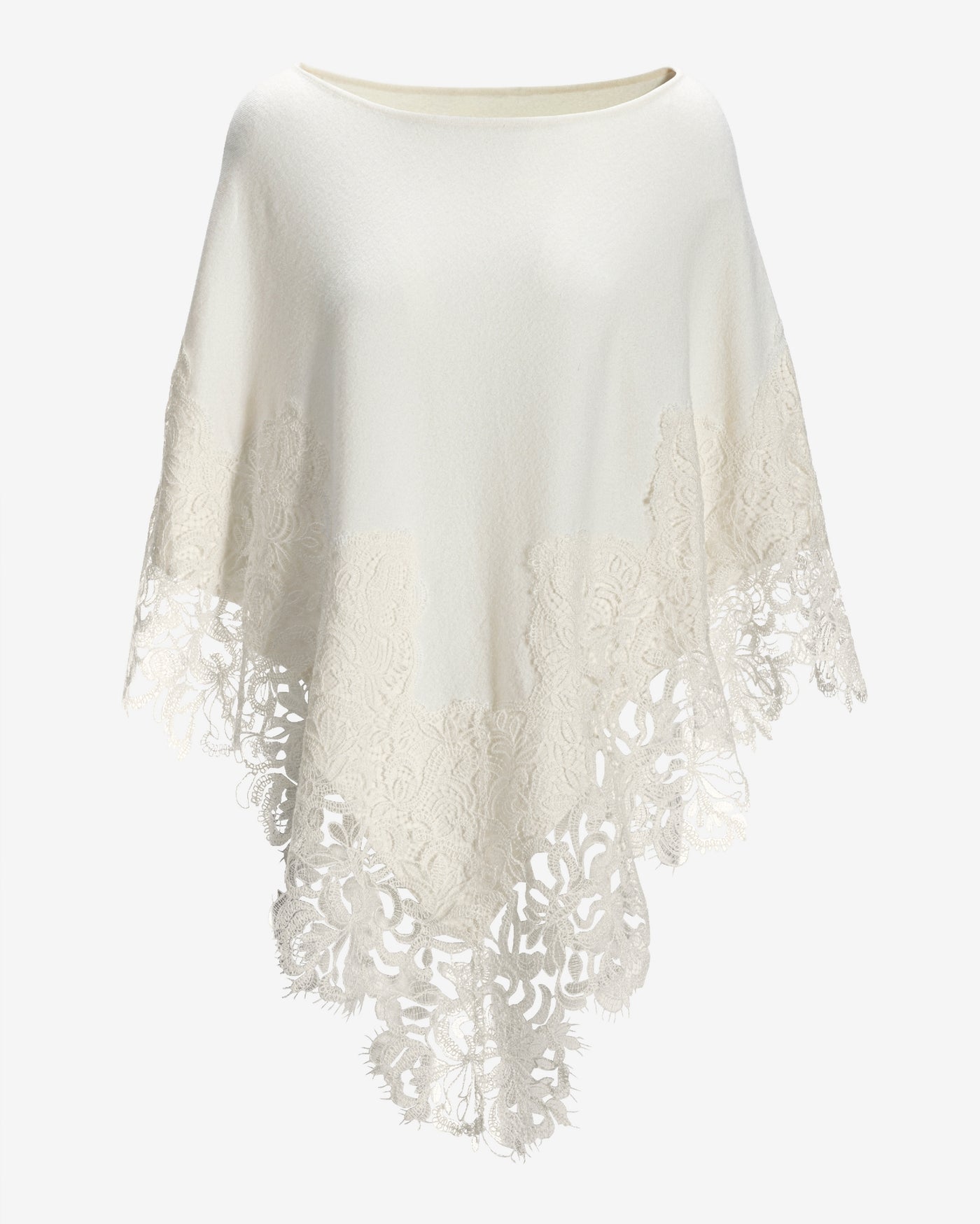 Lace Inset Poncho Off White