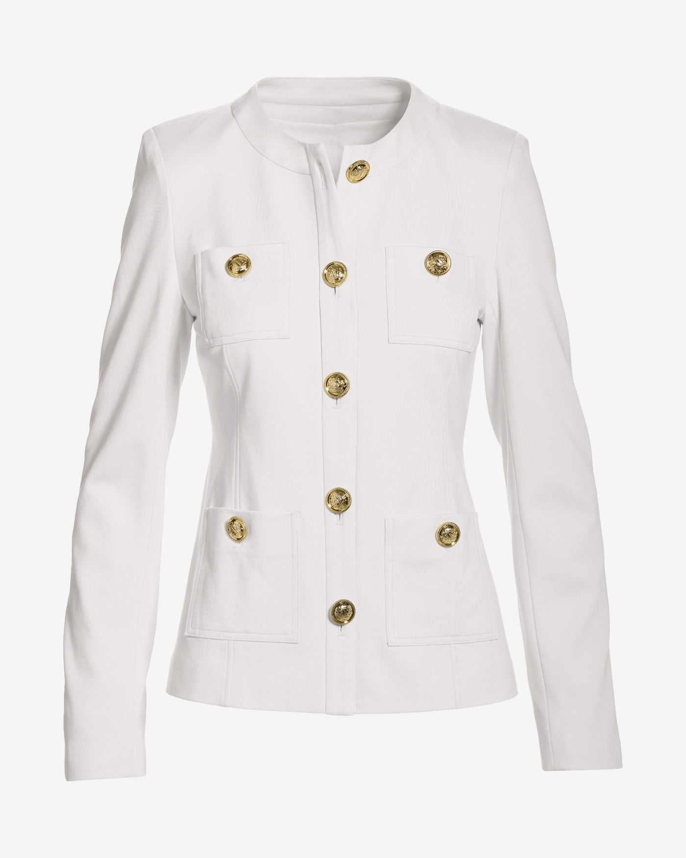Ultimate Ponte Crest Button Collarless Jacket Off White