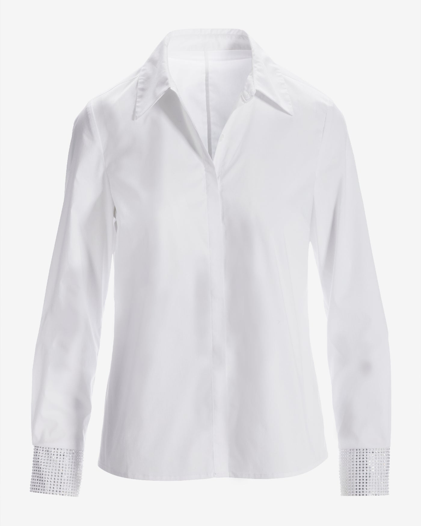 Sequin Detail Sleeve Poplin Button Up Shirt White