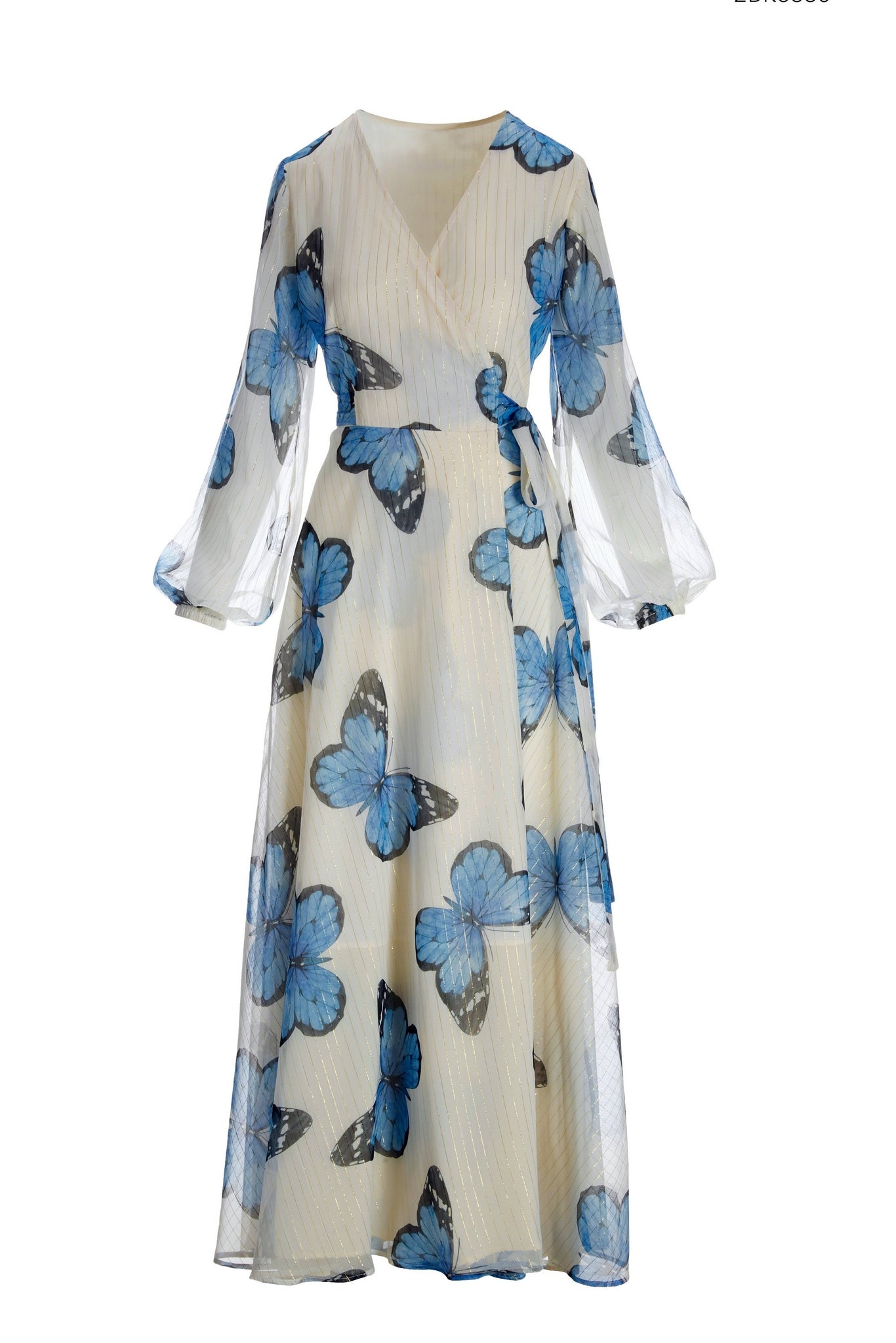 Butterfly Wings Wrap Maxi Dress Blue White