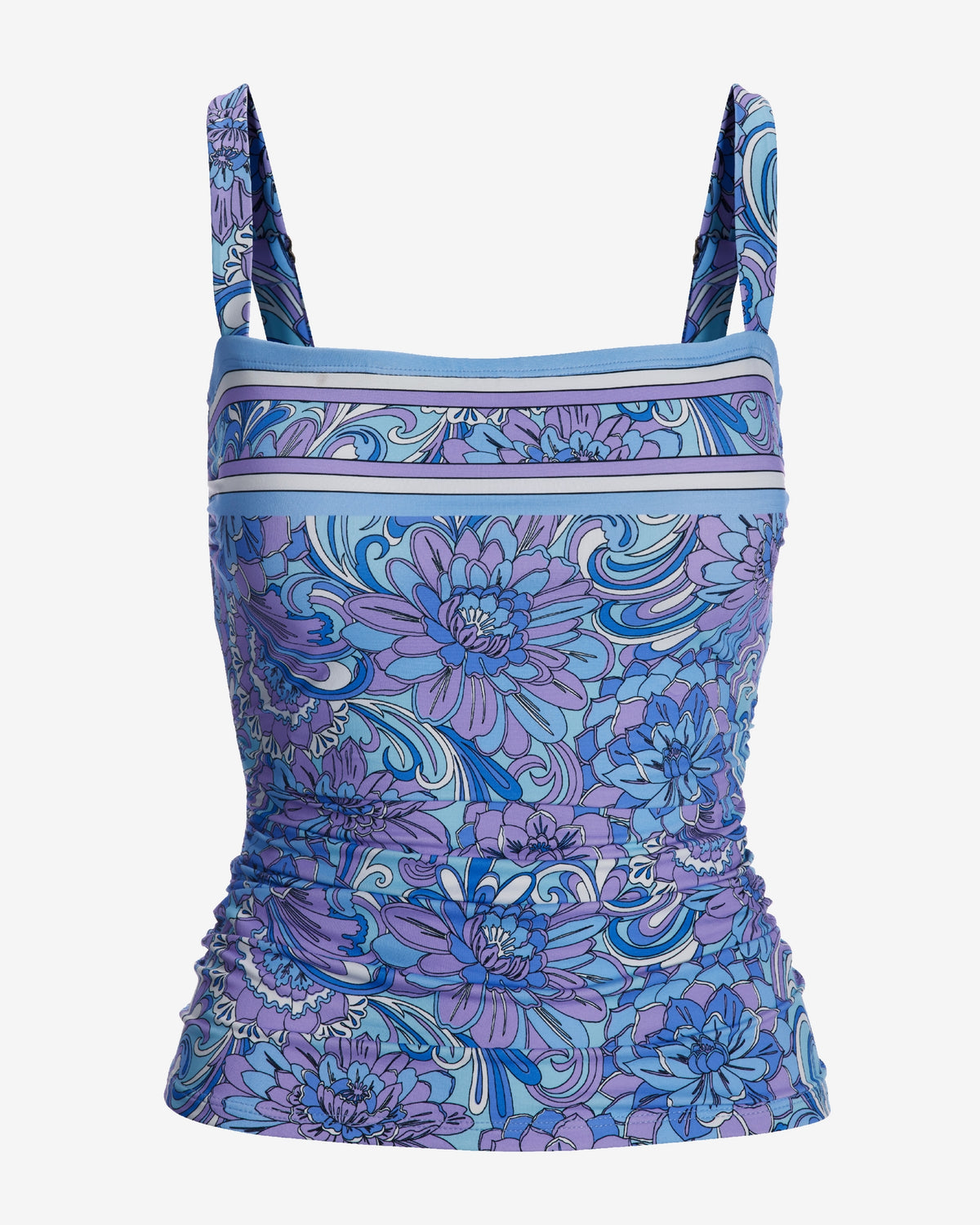 Swim Sense Exploded Blooms Print Square Neck Tankini Blue
