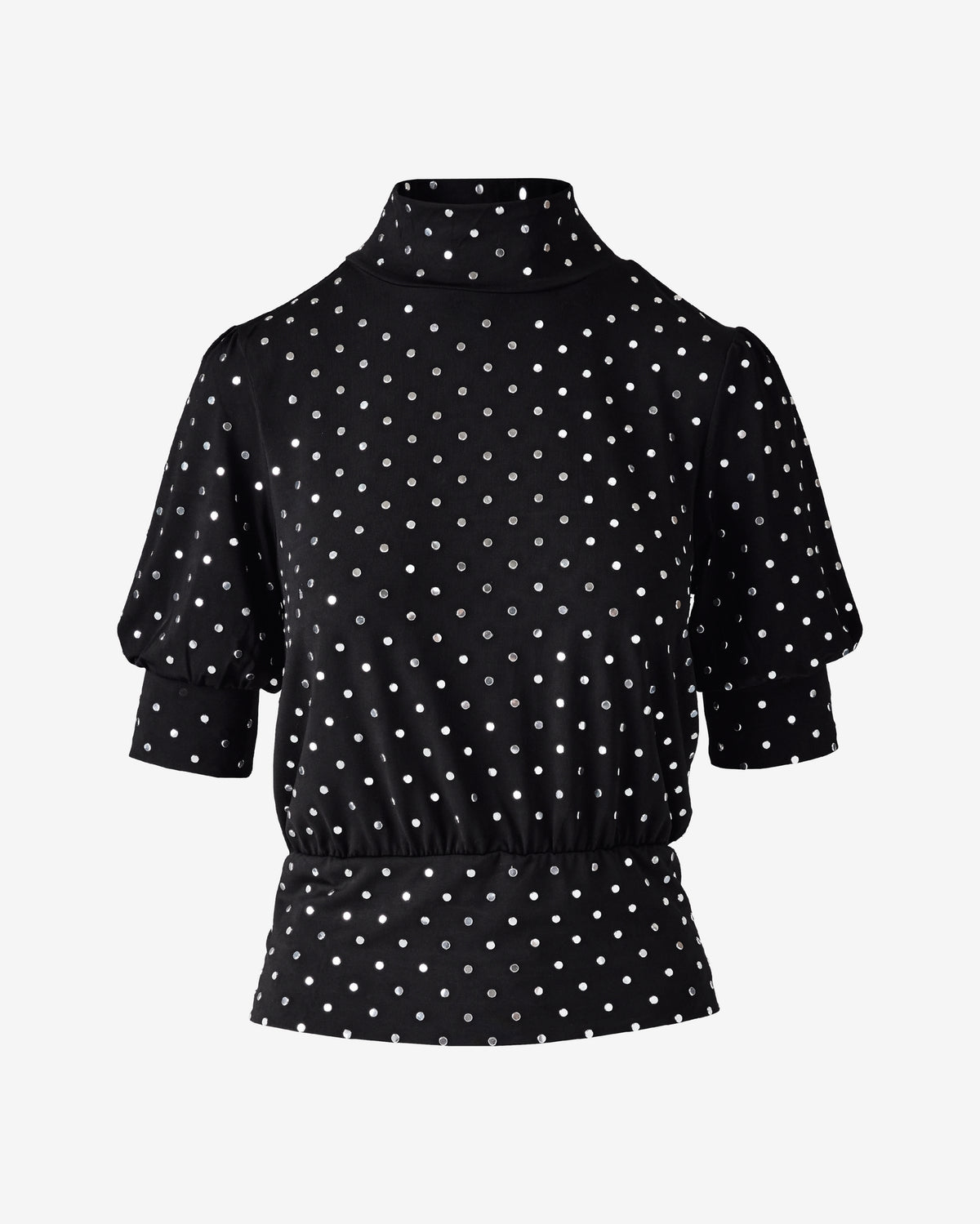 Studded Mock Neck Puff Sleeve Blouson Proper Black