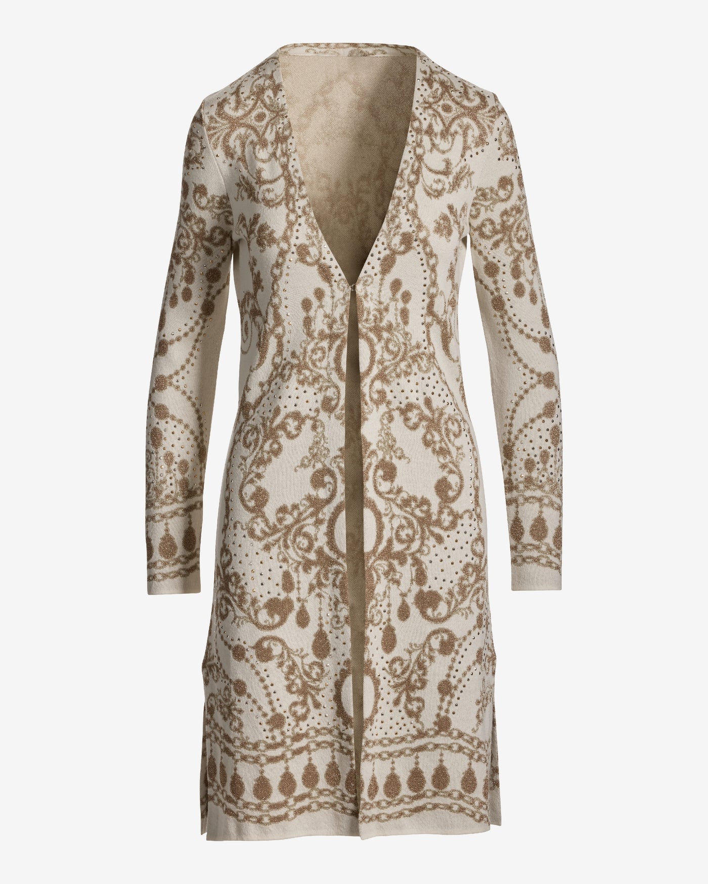 Patterned Long Lightweight Cardigan Golden Scrolls