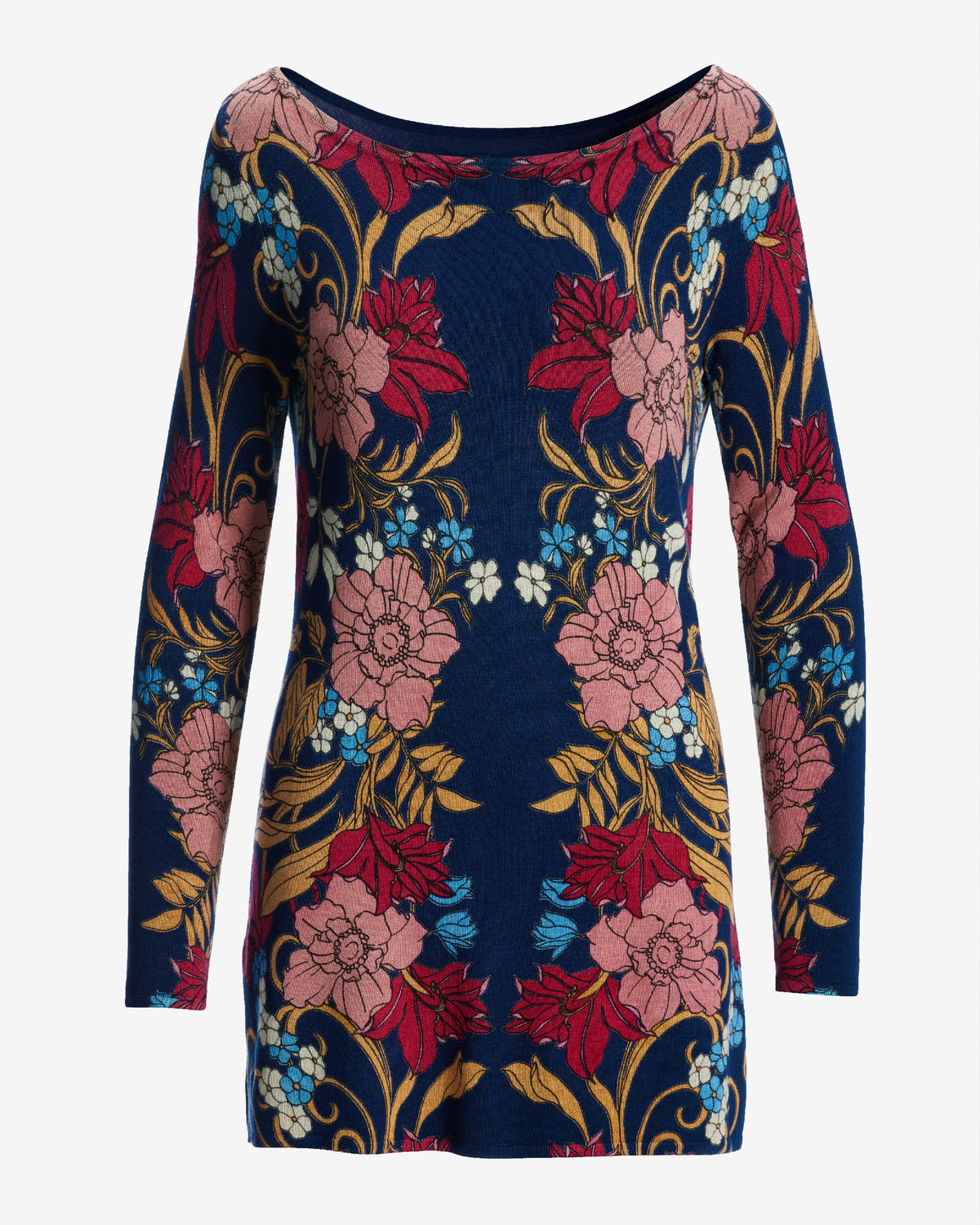 Floral Vines Boatneck Tunic Sweater Multi