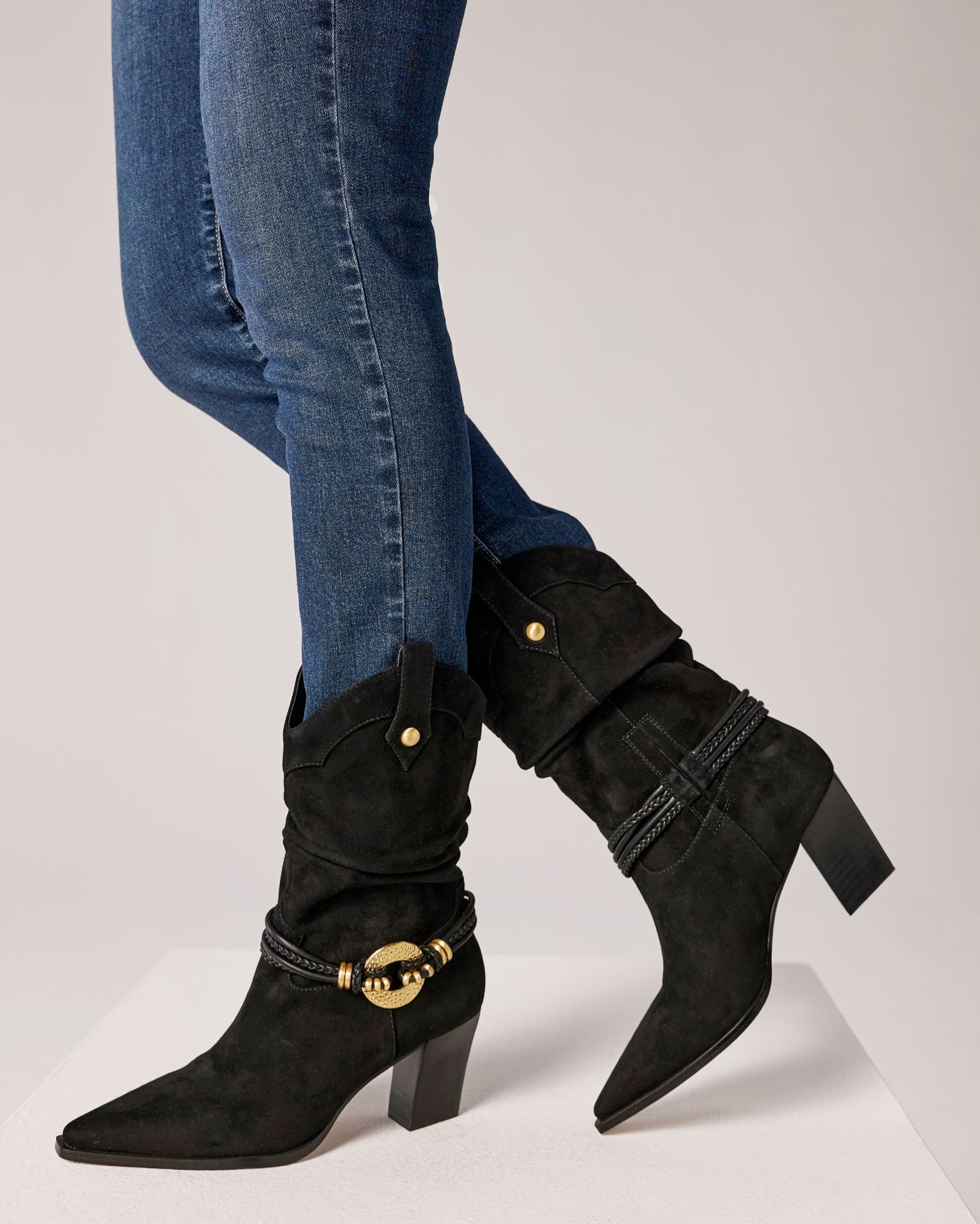 Slouchy Hardware Western Boot Black