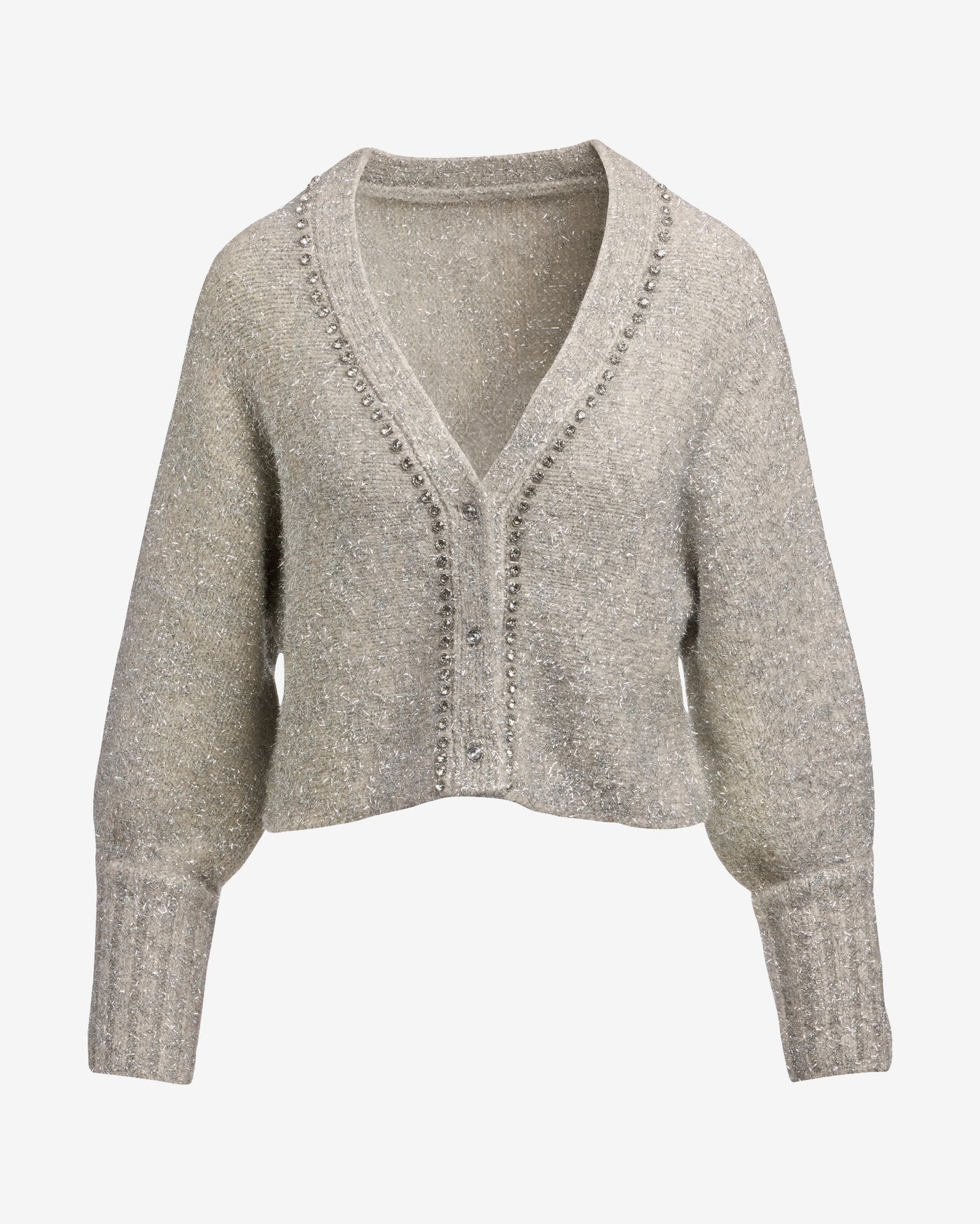 Metallic Plush Embellished Cardigan Sweater Gold