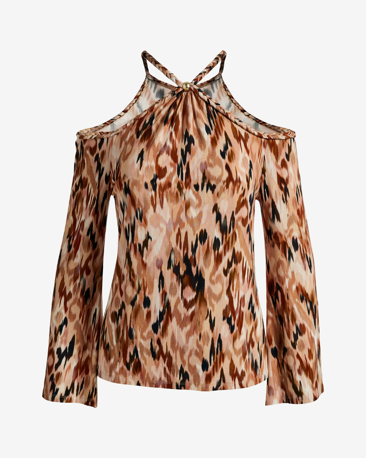 Printed Braided Detail Knit Top Animal Ikat