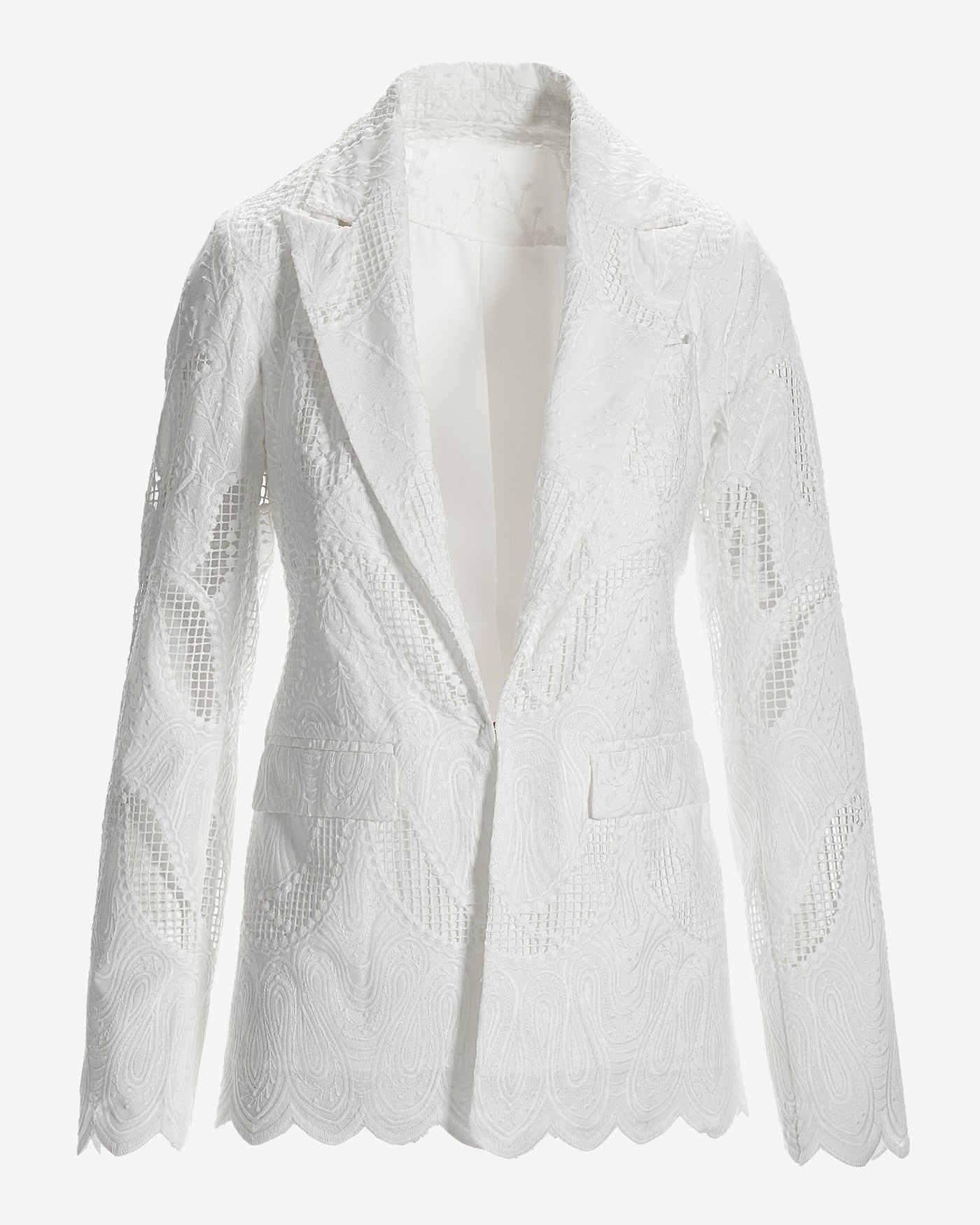 Lace Scallop Hem Single Button Blazer Off White