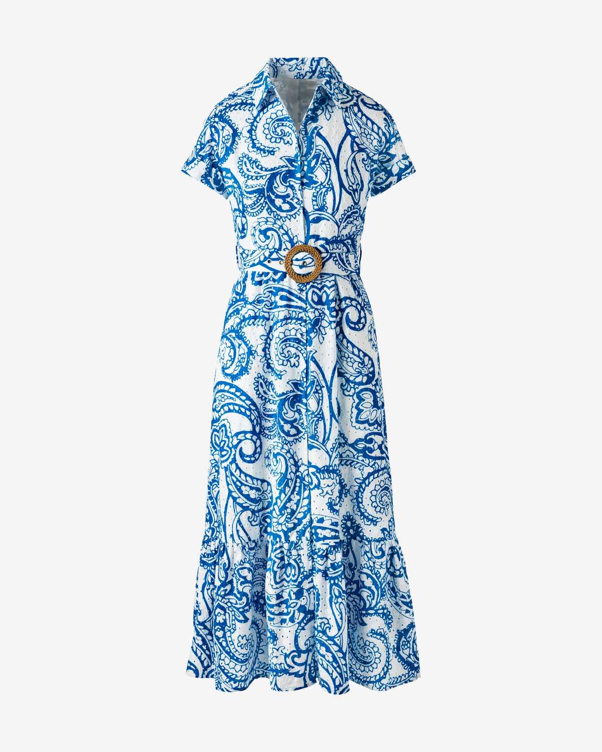 Belted Print Midi Shirt Dress Patriotic Paisley Wave