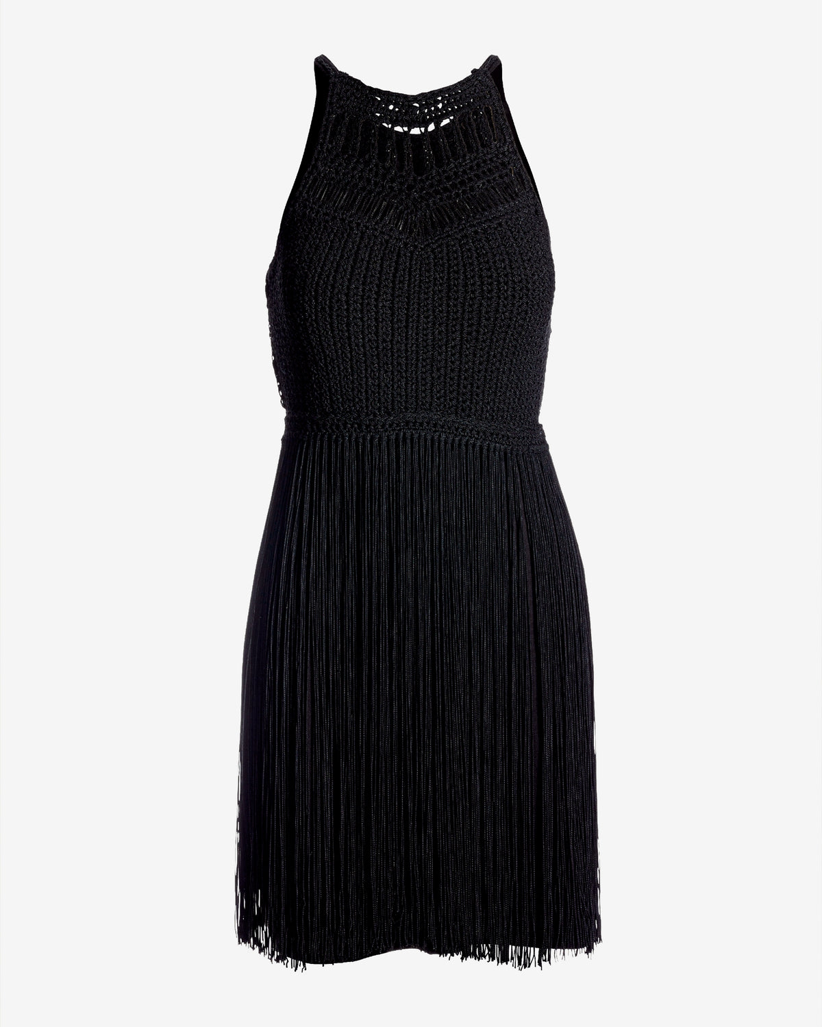 Halter Crochet Fringe Shift Dress Black