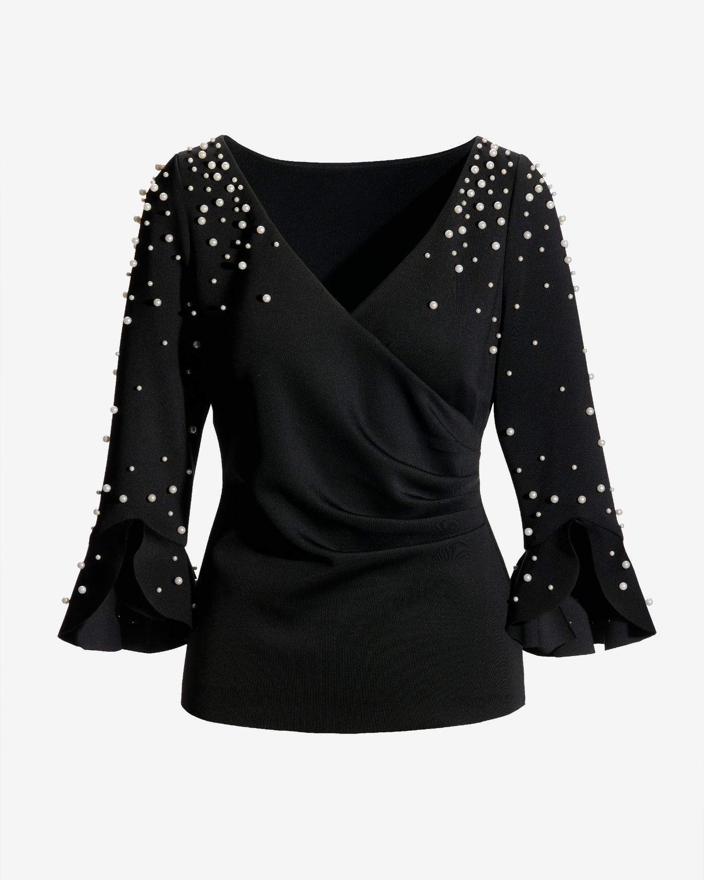 Pearl Surplice Flare Sleeve Top Proper Black