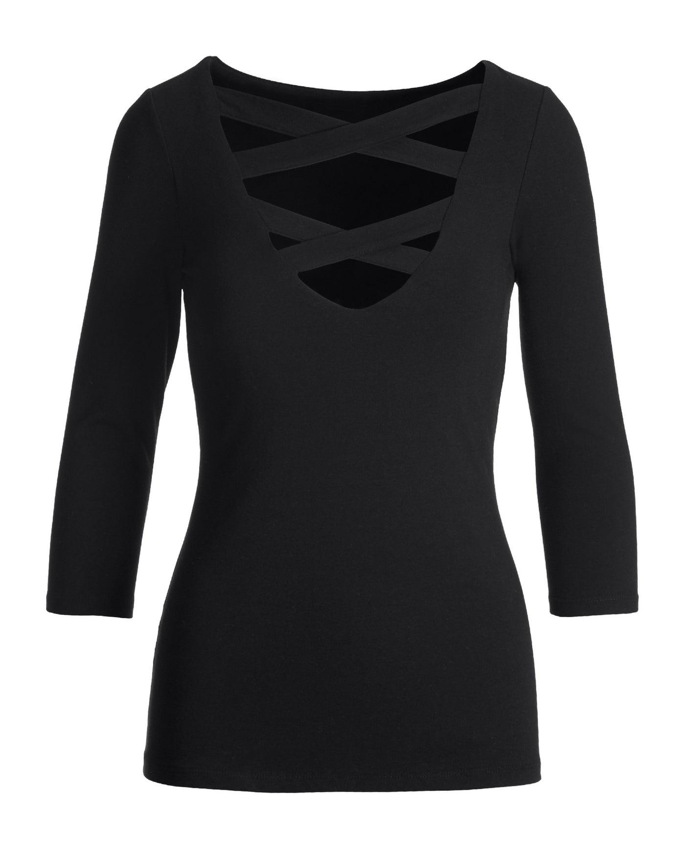 So Sexy Neck Detail Three Quarter Sleeve Top Black