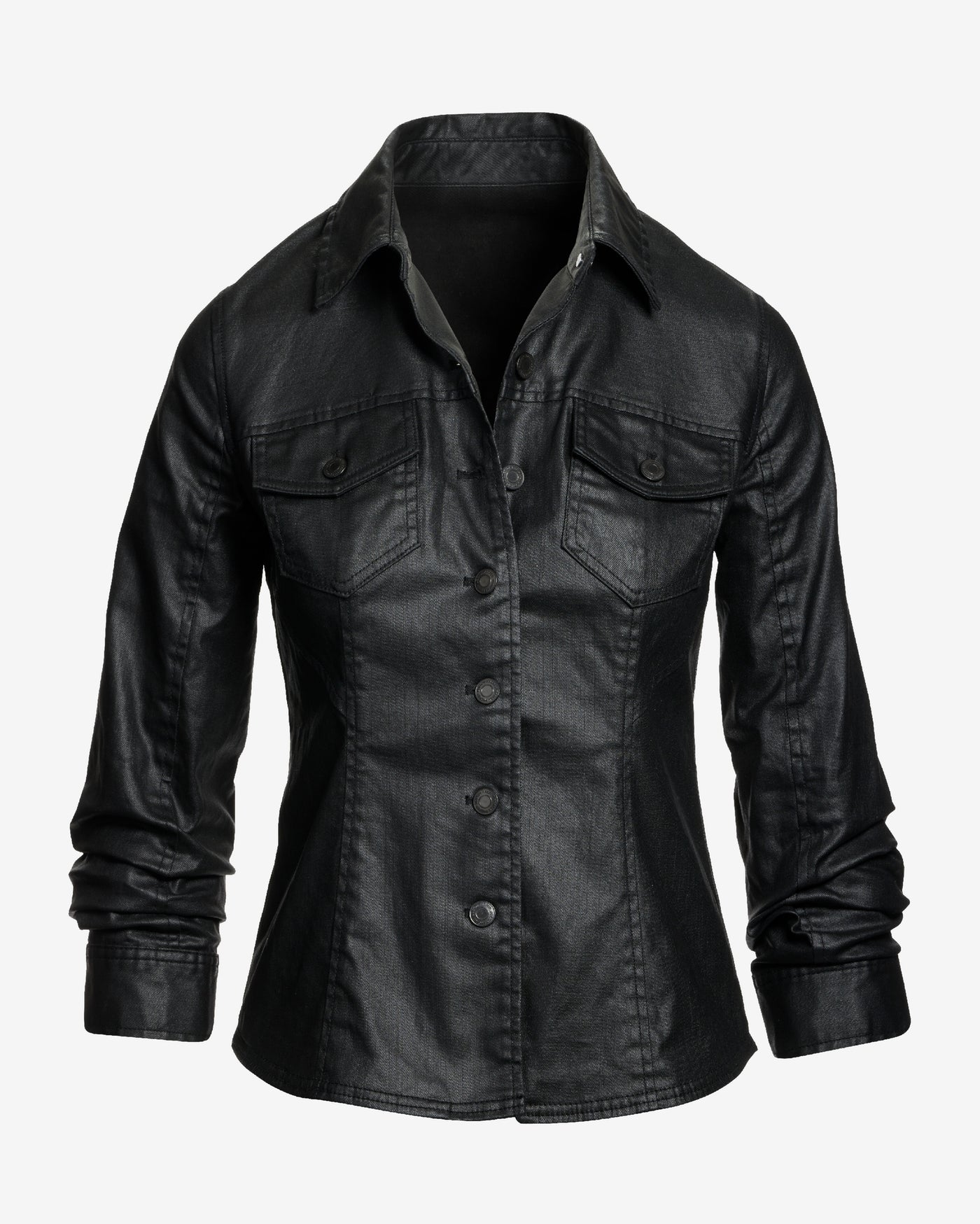 Coated Denim Ruched Sleeve Jacket Black