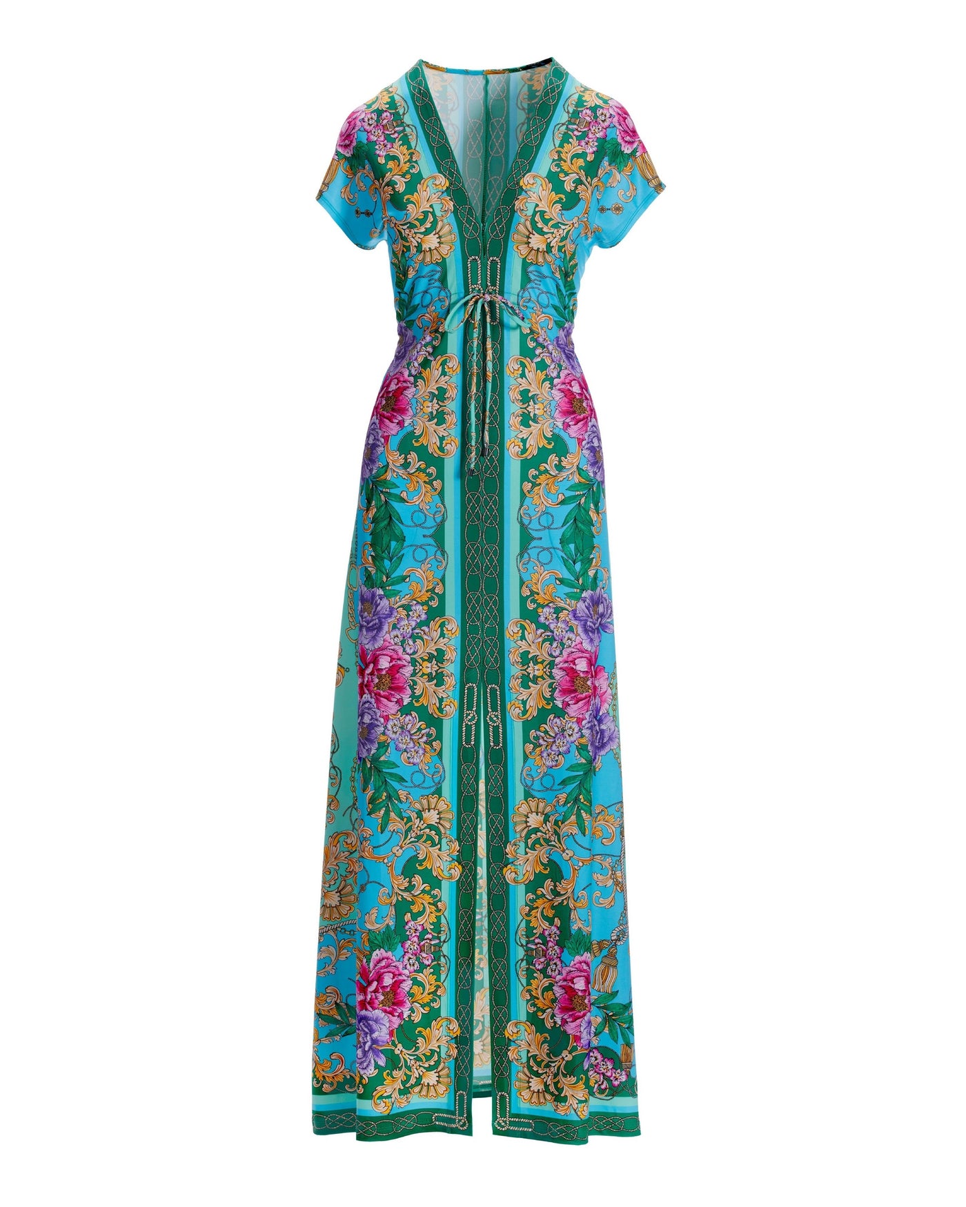 Floral Status Border Print Maxi Dress Blue/Green