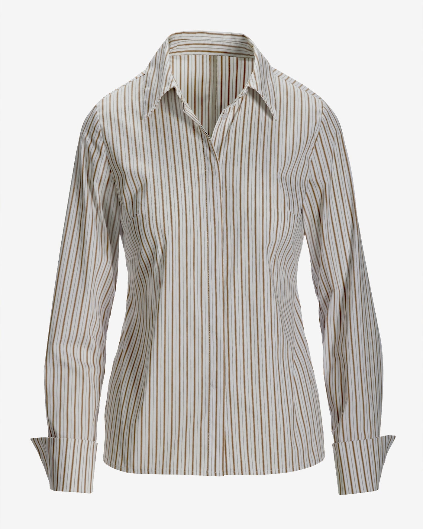 Essential Camel Stripe Sophia Button Up Poplin Shirt Camel/White