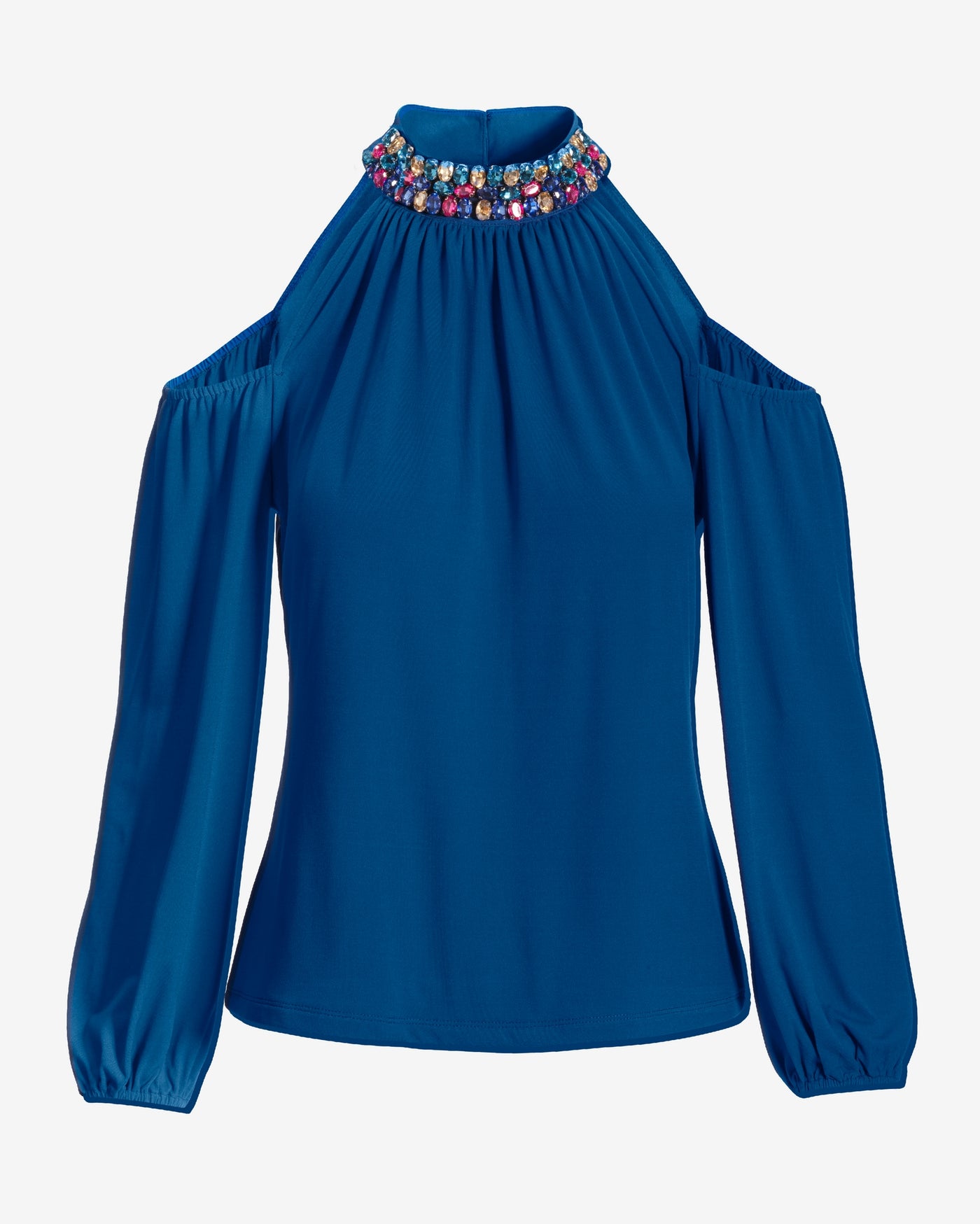 Cold Shoulder Halter Gem Top Lapis Blue