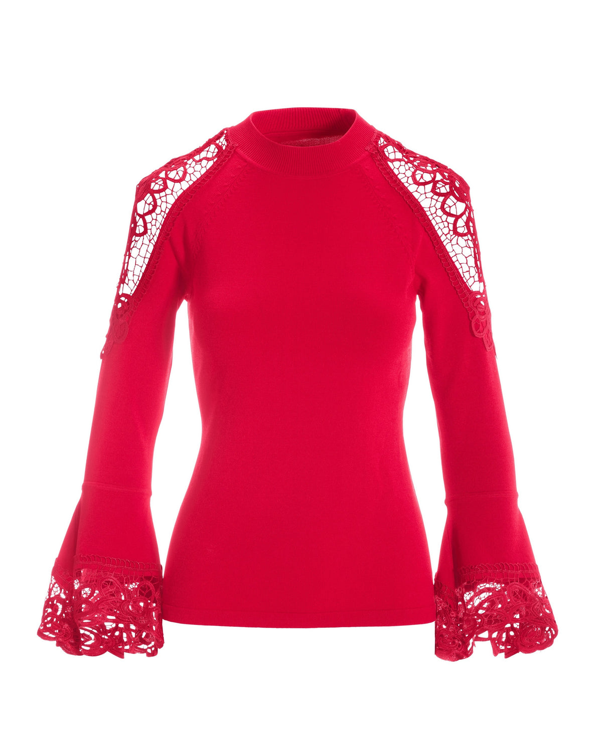 Lace Inset Flare Sleeve Racing Red