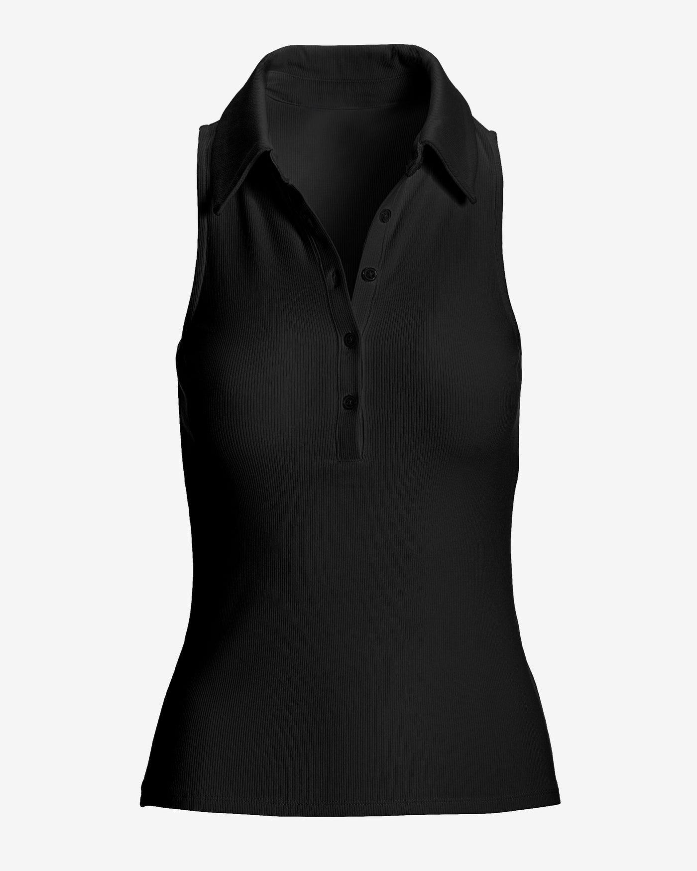 So Essential Ribbed Henley Collared Tank Black