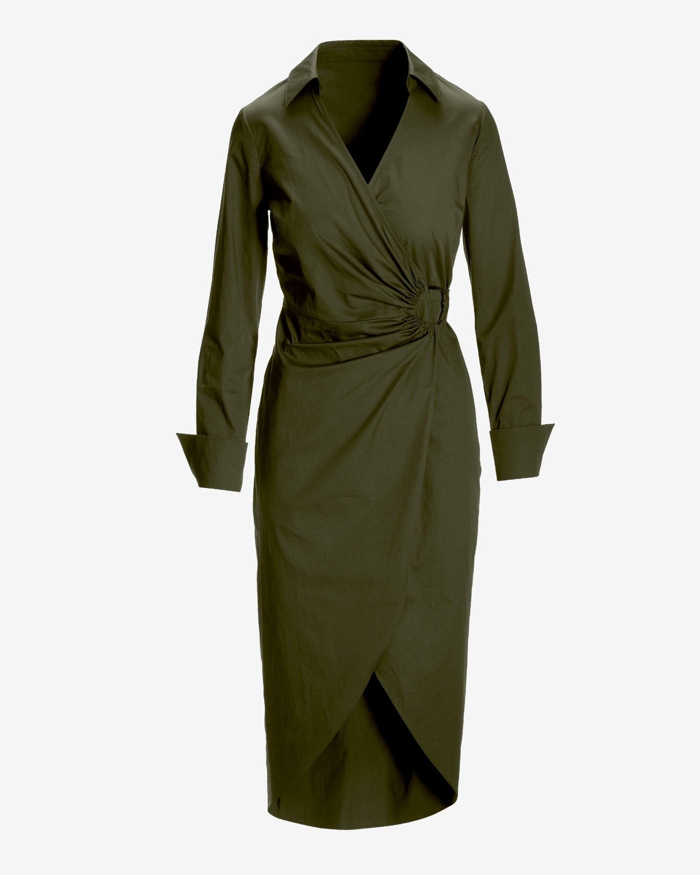 Hardware Detail Collared Shirt Dress Olive Night