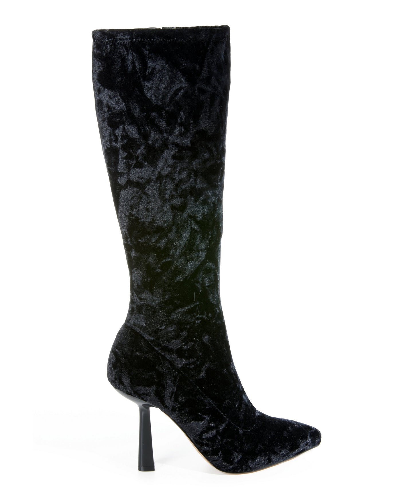 Crushed Velvet Tall Heeled Boot Black