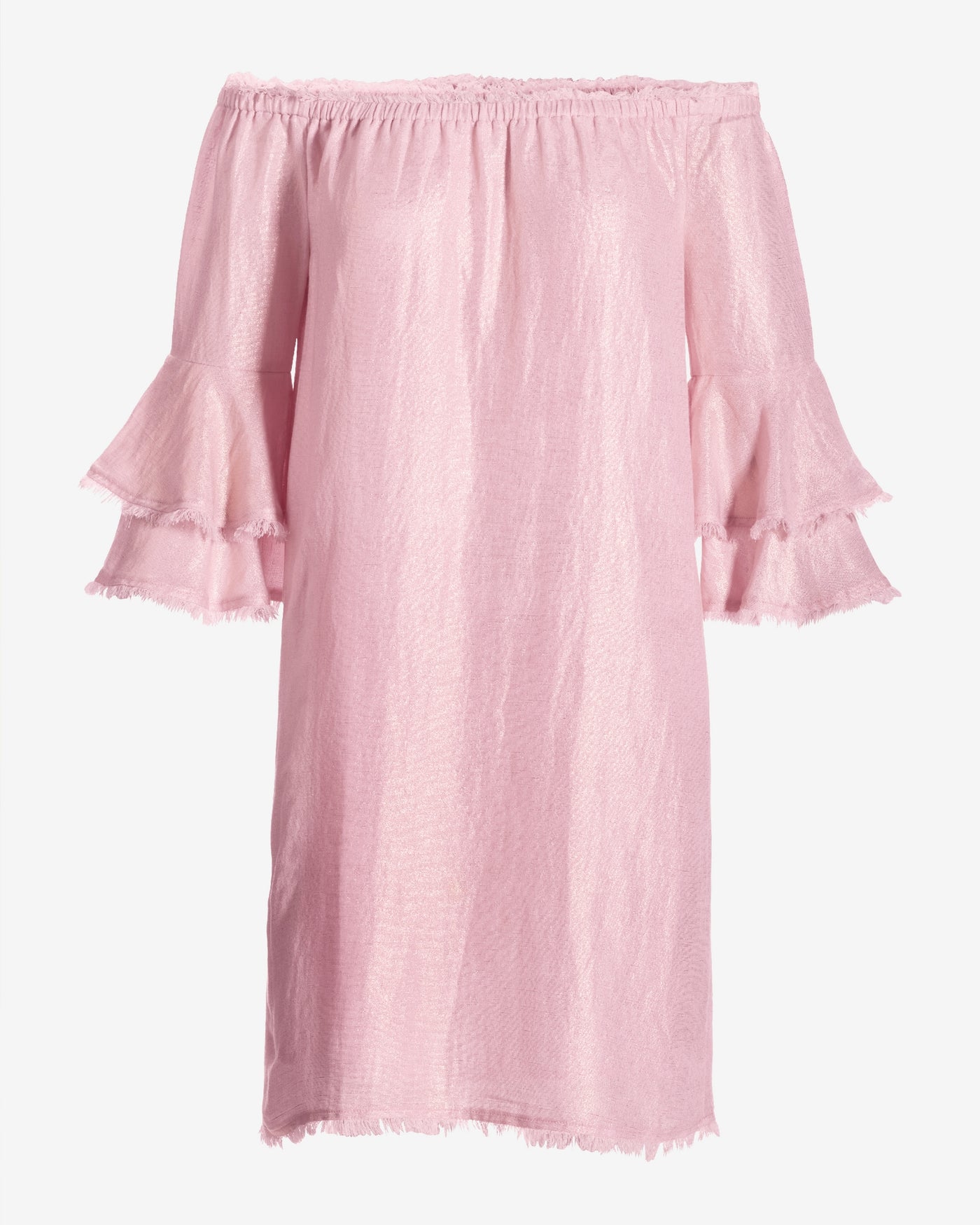 Linen Off The Shoulder Tiered Sleeve Shift Dress Roseate