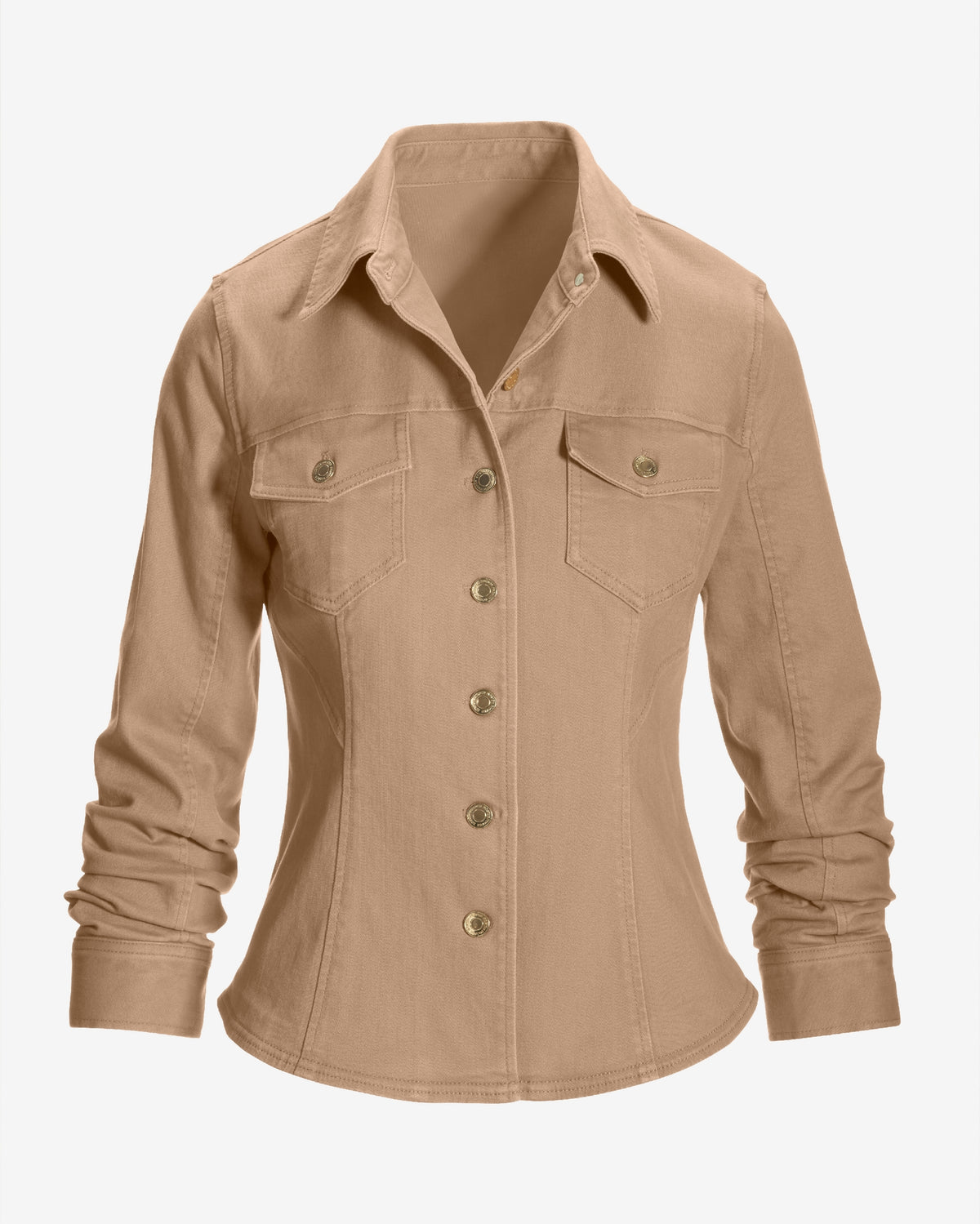 Ruched Sleeve Shaped Denim Jacket Latte