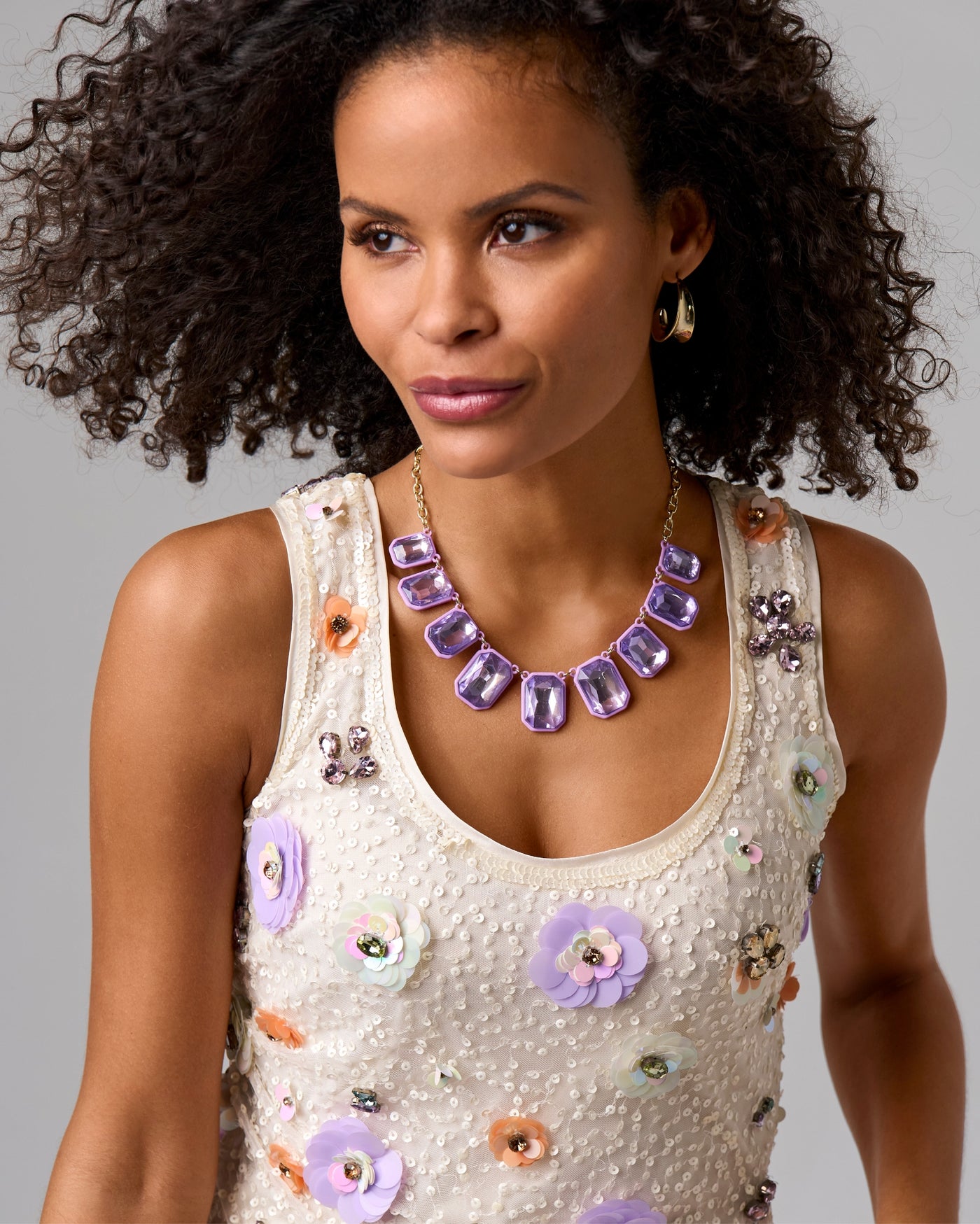 Two-Toned Gem Necklace Purple