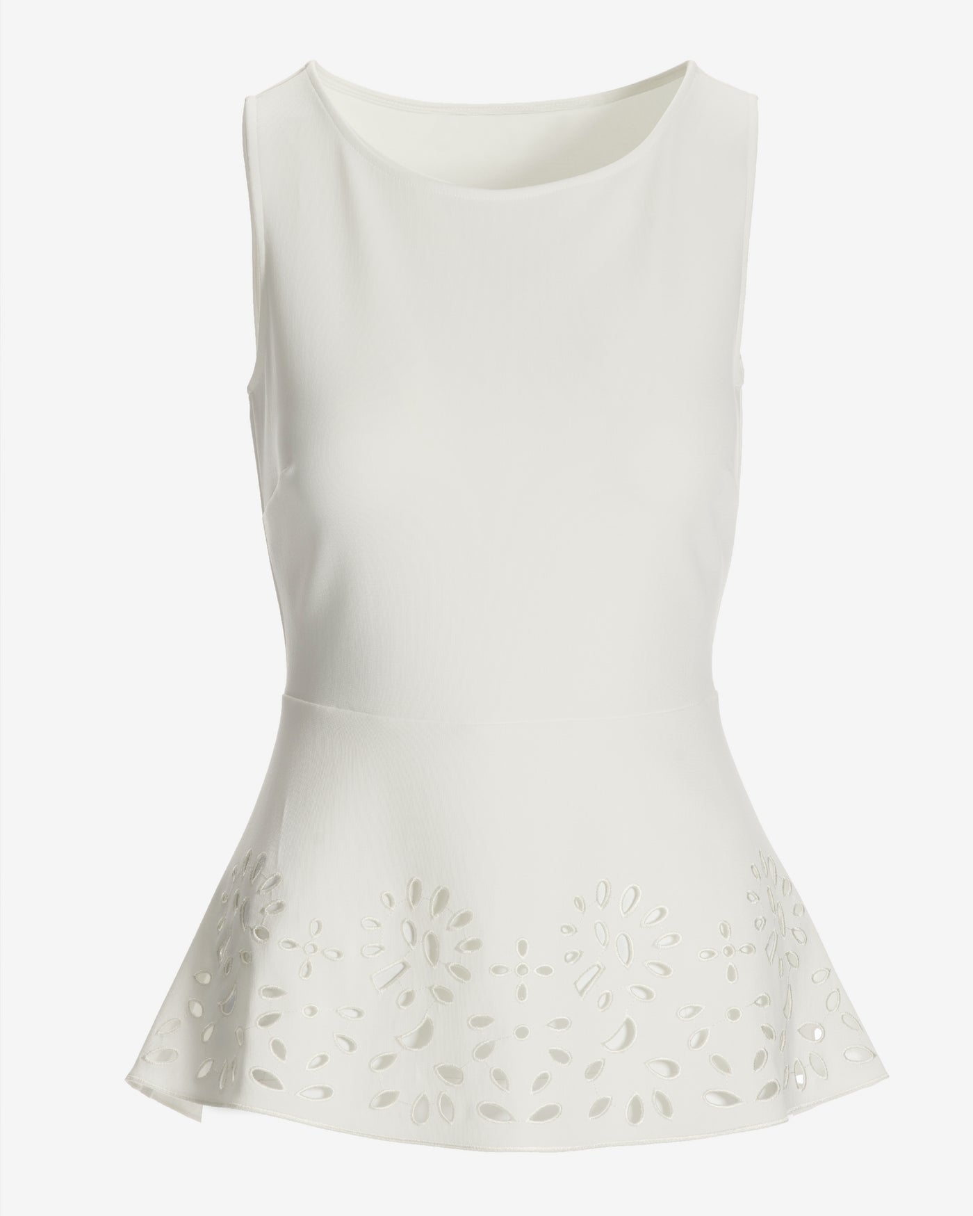 Beyond Travel Laser Cut Sleeveless Peplum Top Ivory Coast