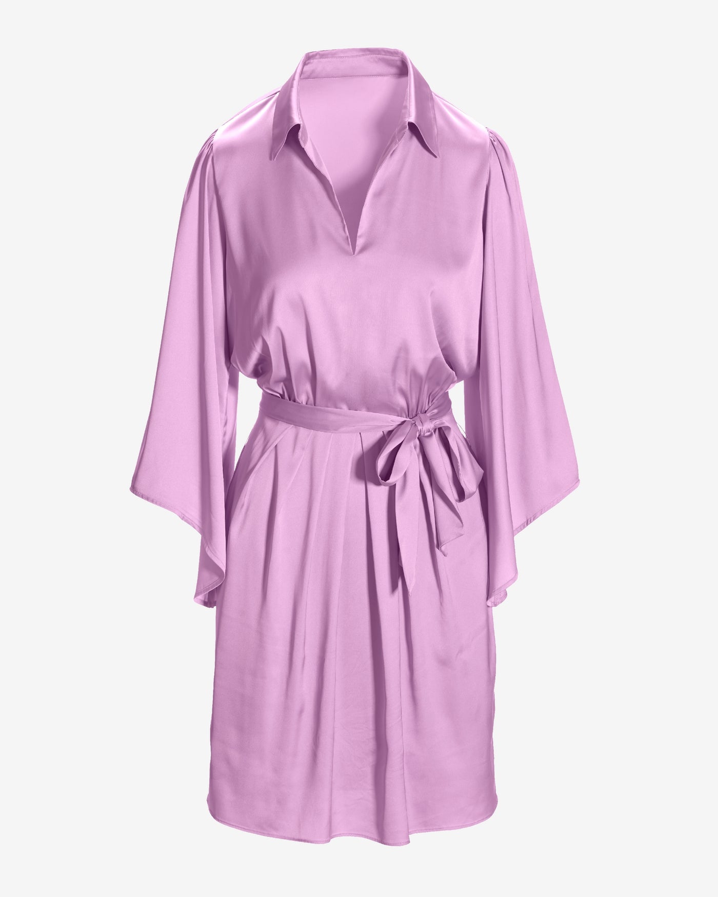 Flare Sleeve Collared Charmeuse Dress Orchid Bouquet