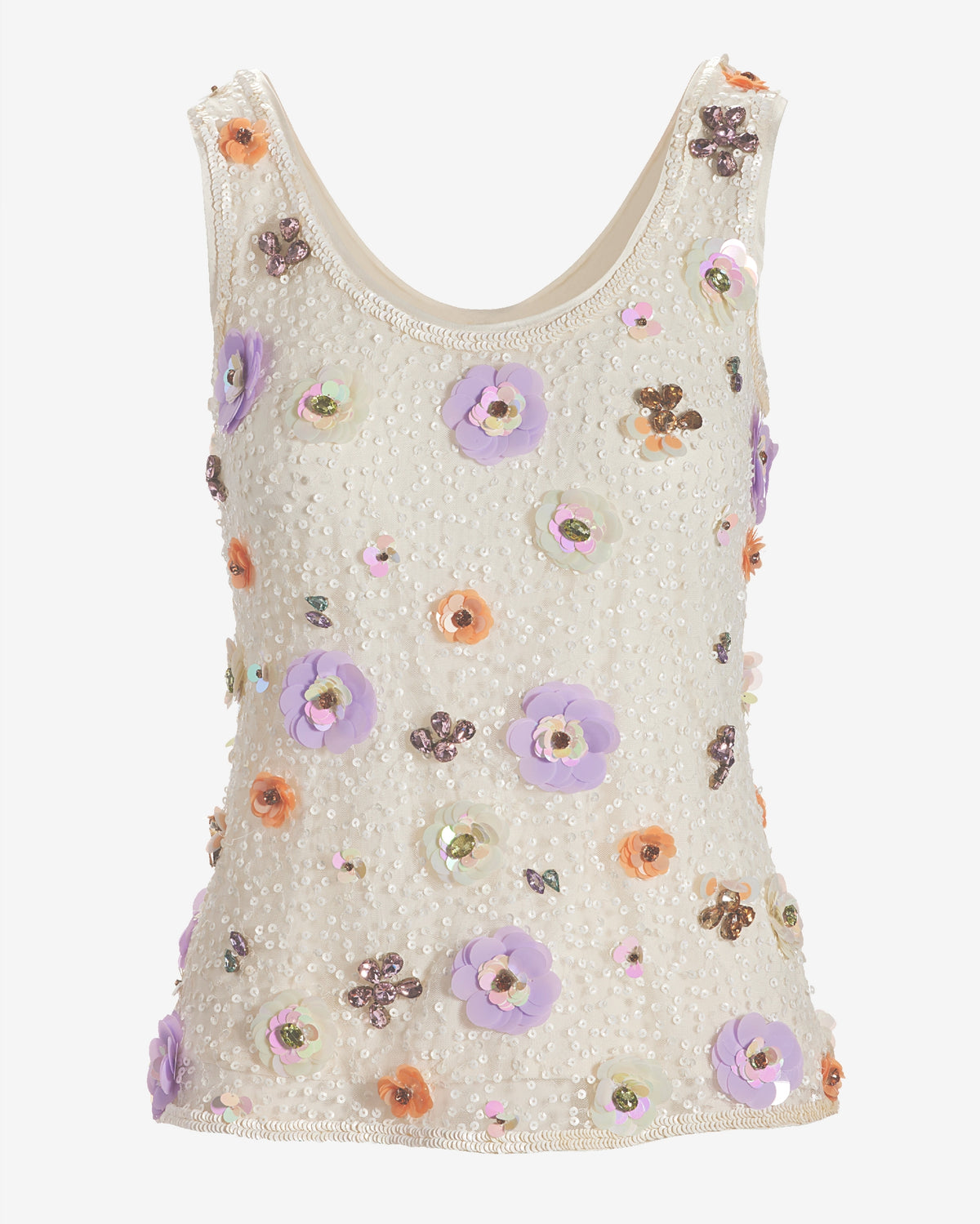 Beaded Scoop Neck Blouse White Multi